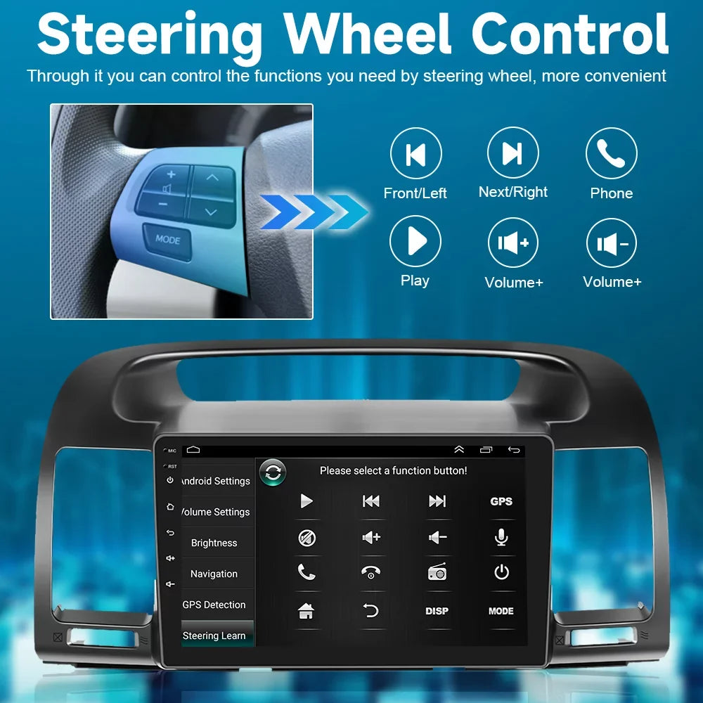 Podofo 2+64G Android 13 for Toyota Camry 2000-2003 Wireless Carplay Android Auto Mirror Link 9'' Touch Screen Car Stereo Radio WIFI GPS FM Bluetooth Hifi; AHD Backup Camera