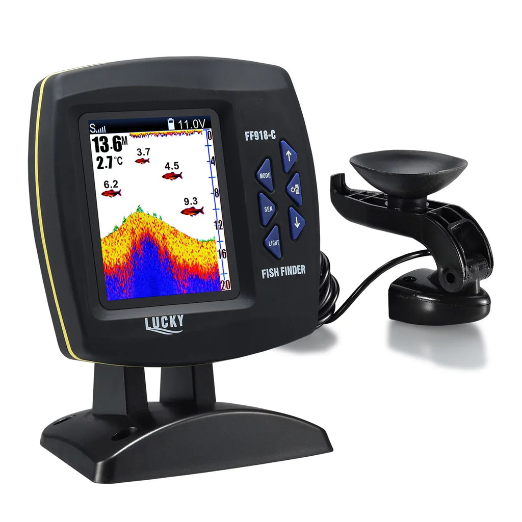 Tomshoo Fish Finder Wired Transducer Sensor Fishfinder 45 Degrees Underwater Fishing Portable Fish Finder Fluidproof Underwater Monitor LCD Fish Locator Boat Fishfinder Fish Detector