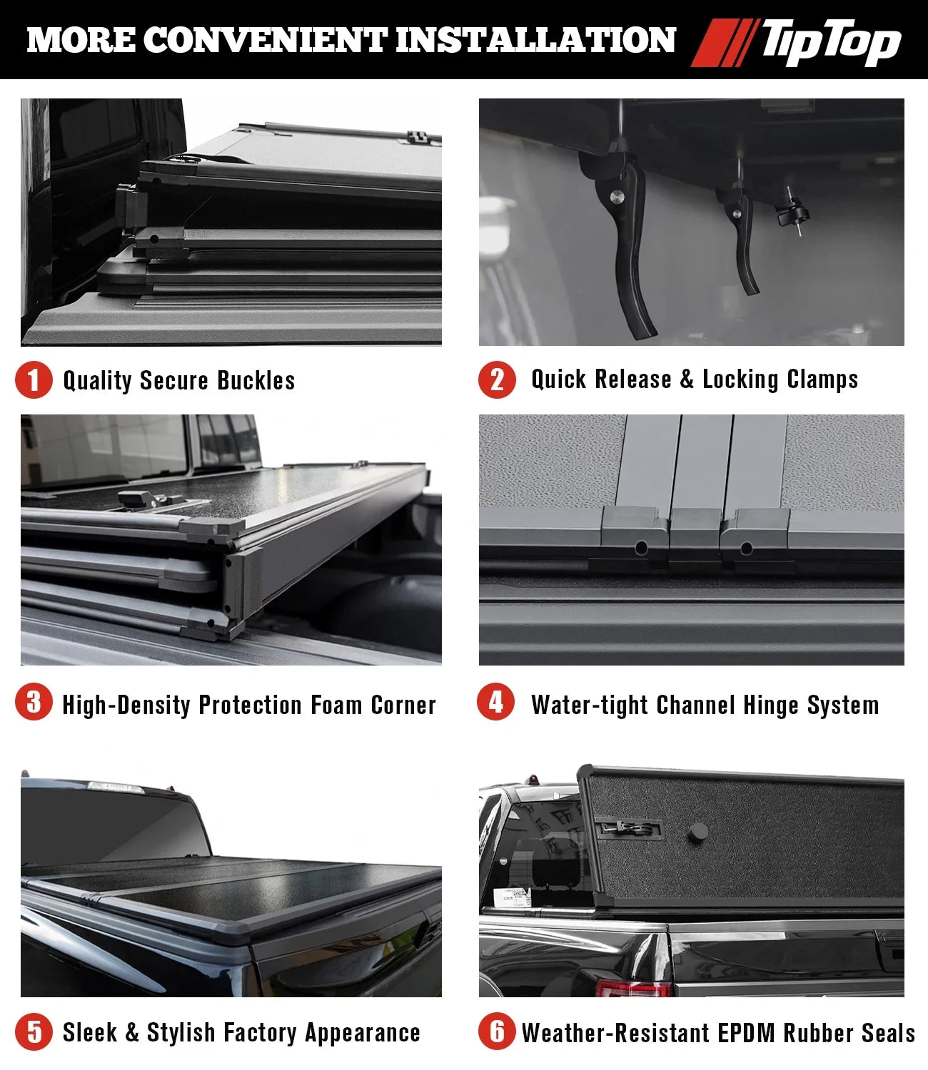 TIPTOP Tri-Fold Hard Tonneau Cover Truck Bed FRP On Top For 2017-2023 Nissan Titan 5.5ft Bed (67") w/o Titan Box | TPM3 |For Models With or Without The Deck Rail System|