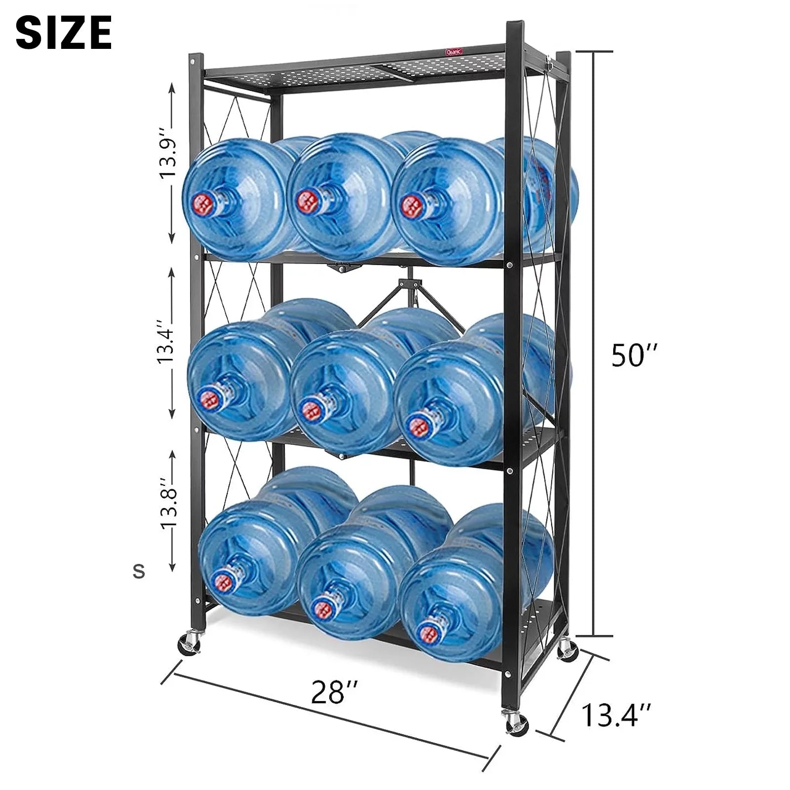 4-Tier Foldable Storage Shelf with Wheels - Metal Collapsible Shelving Unit Display; Rolling Cart for Books Kitchen Storage Shelves; Pantry & Closet Organizer; Office Room Decor - Black