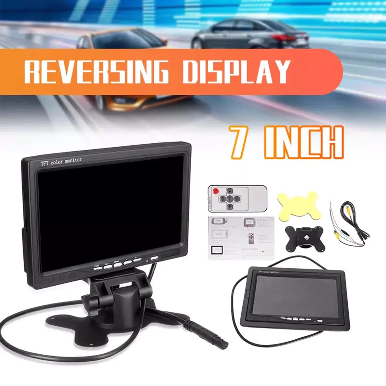 Aibecy 7 millimeter HD Monitor Display Screen TFT Car Screen Monitor HD 1024x600 Display AV Input Built-in Speaker For Trucks Bus RV Trailer Reverse Rear View Backup Camera