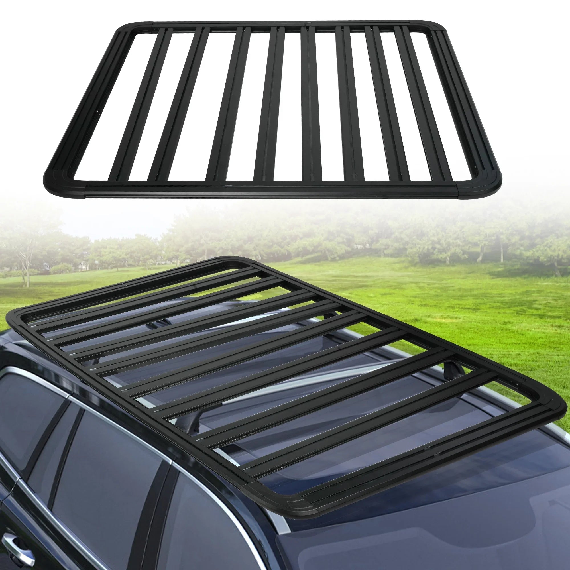 67"x52" Aluminum Car Roof Platform; Universal Rooftop Cargo Carrier System Max 660lbs Load; Black Fits for SUV Truck Cars