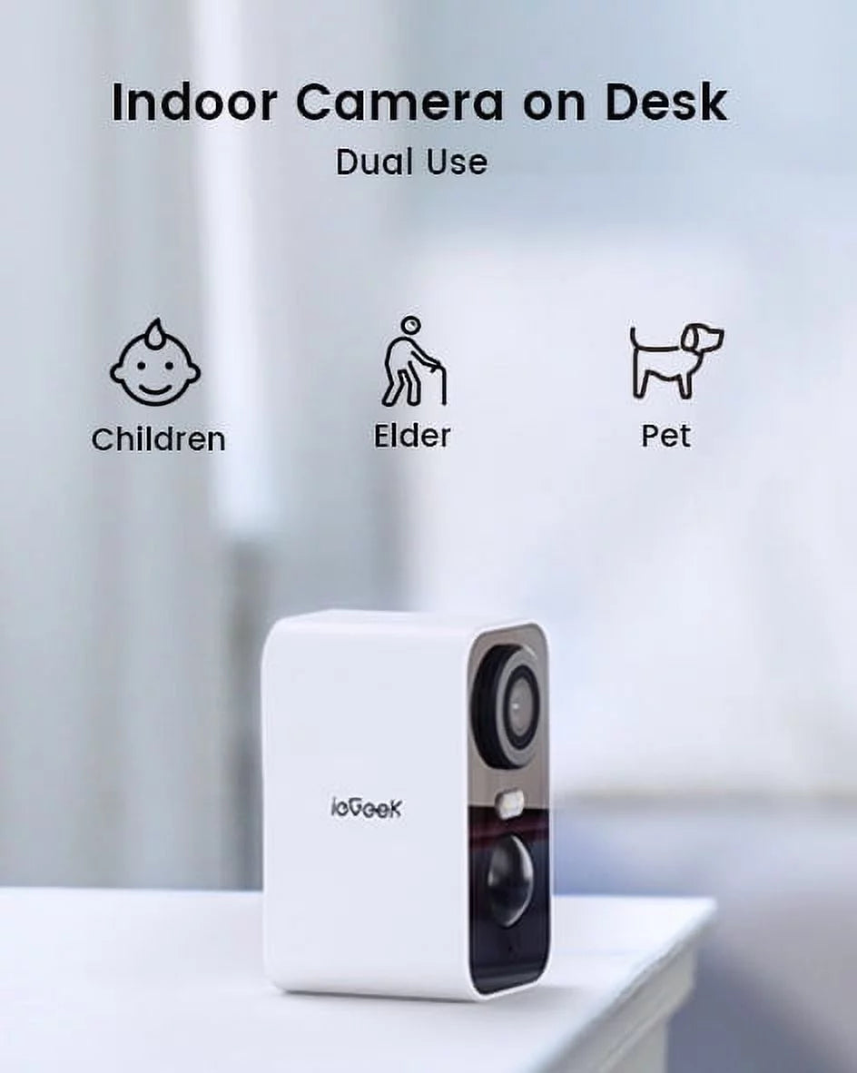 ieGeek; Wireless Security Camera; Outdoor; WiFi; Battery Powered; 2K Color Night Vision; Spotlight & Siren Wireless Camera; 2 Pack