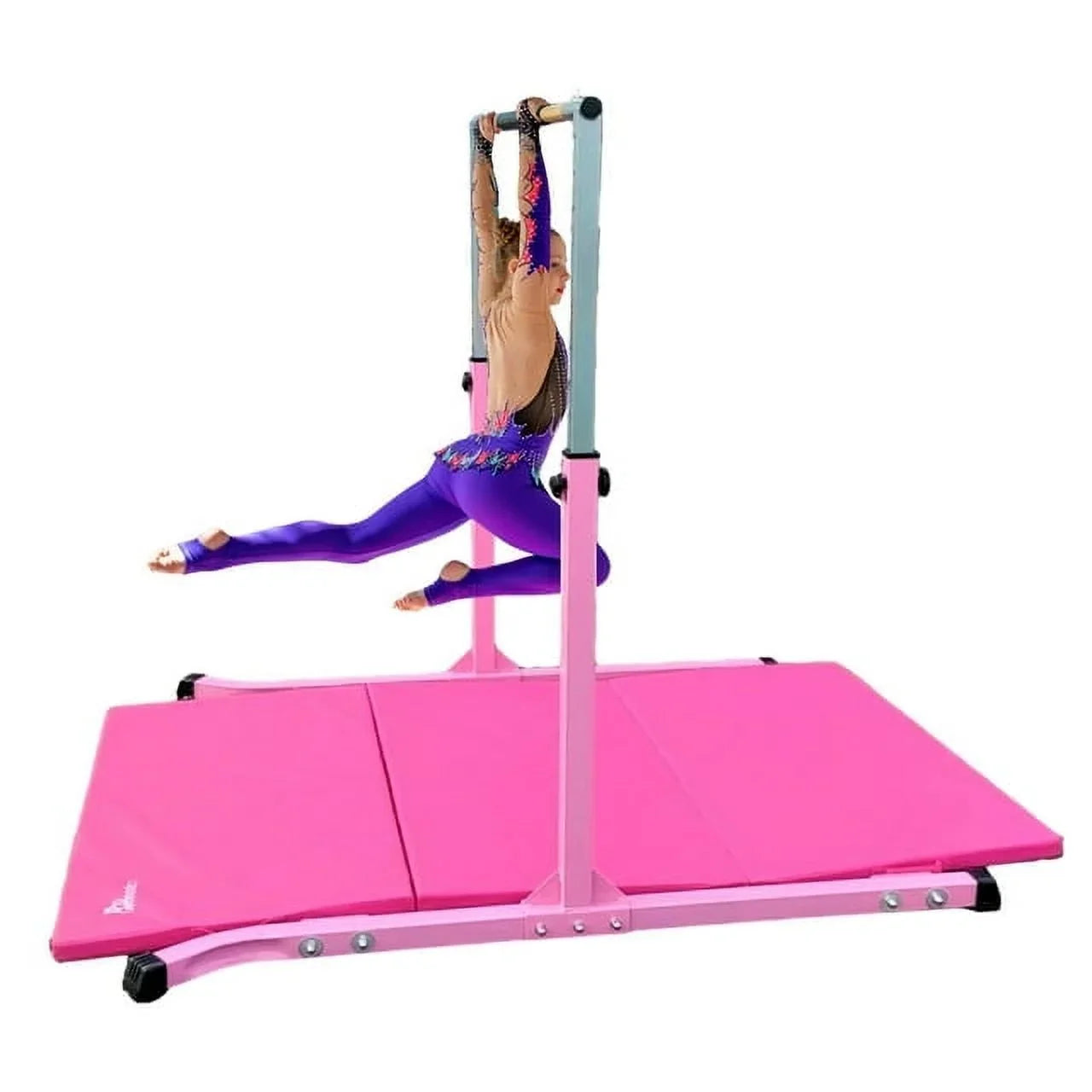 5-Star Gymnastic Kip Bar for Kids; Adjustable 3-5FT; Pink; Heavy-Duty; Home Gym Training Equipment