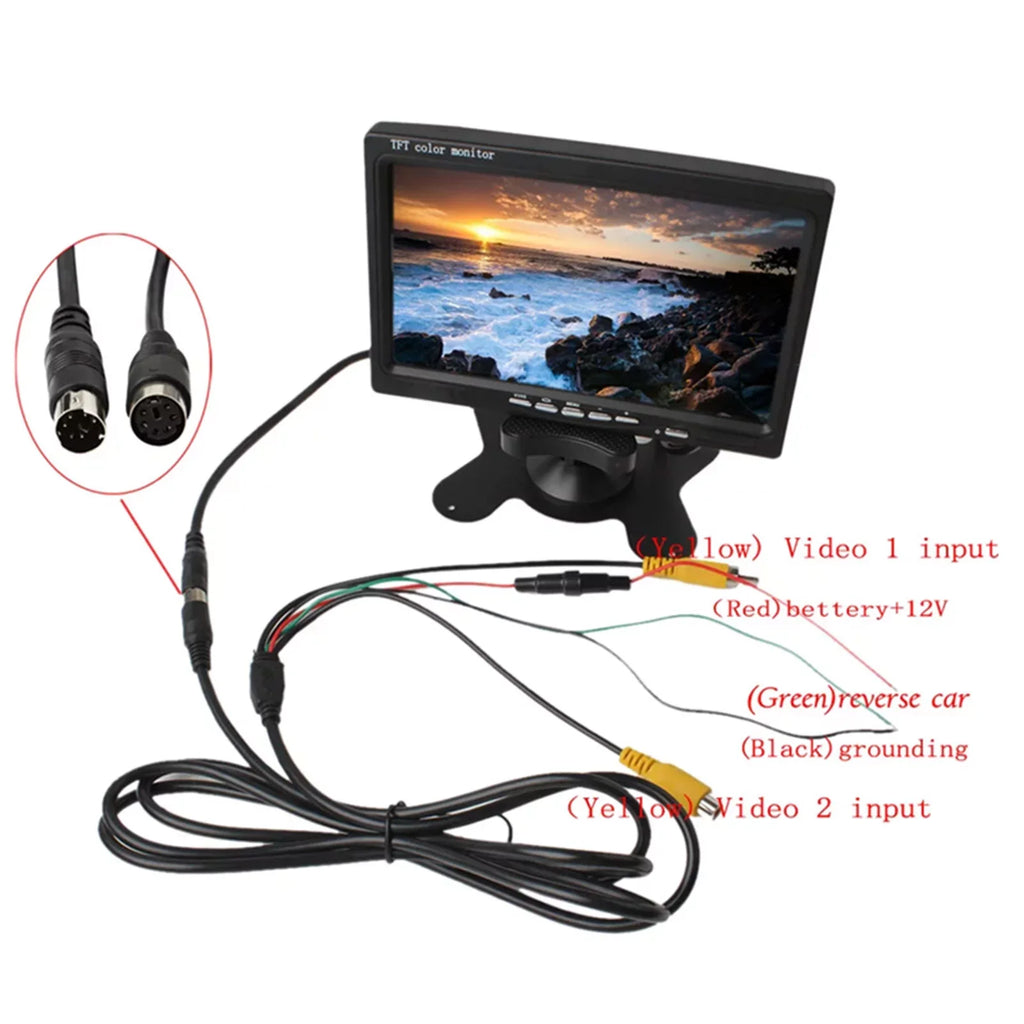 Aibecy 7 millimeter HD Monitor Display Screen TFT Car Screen Monitor HD 1024x600 Display AV Input Built-in Speaker For Trucks Bus RV Trailer Reverse Rear View Backup Camera