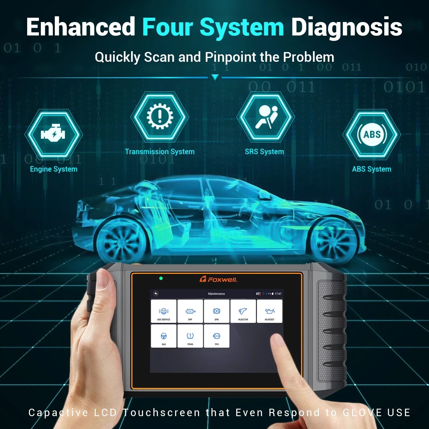 Newest Version FOXWELL NT716 OBD2 Scanner Automotive Diagnostic Tool 9 Maintenance Engine Airbag ABS Transmission Four System Scanner Car Code Reader Injector DPF BMS ABS SAS OIL TPMS EPB TPS Reset