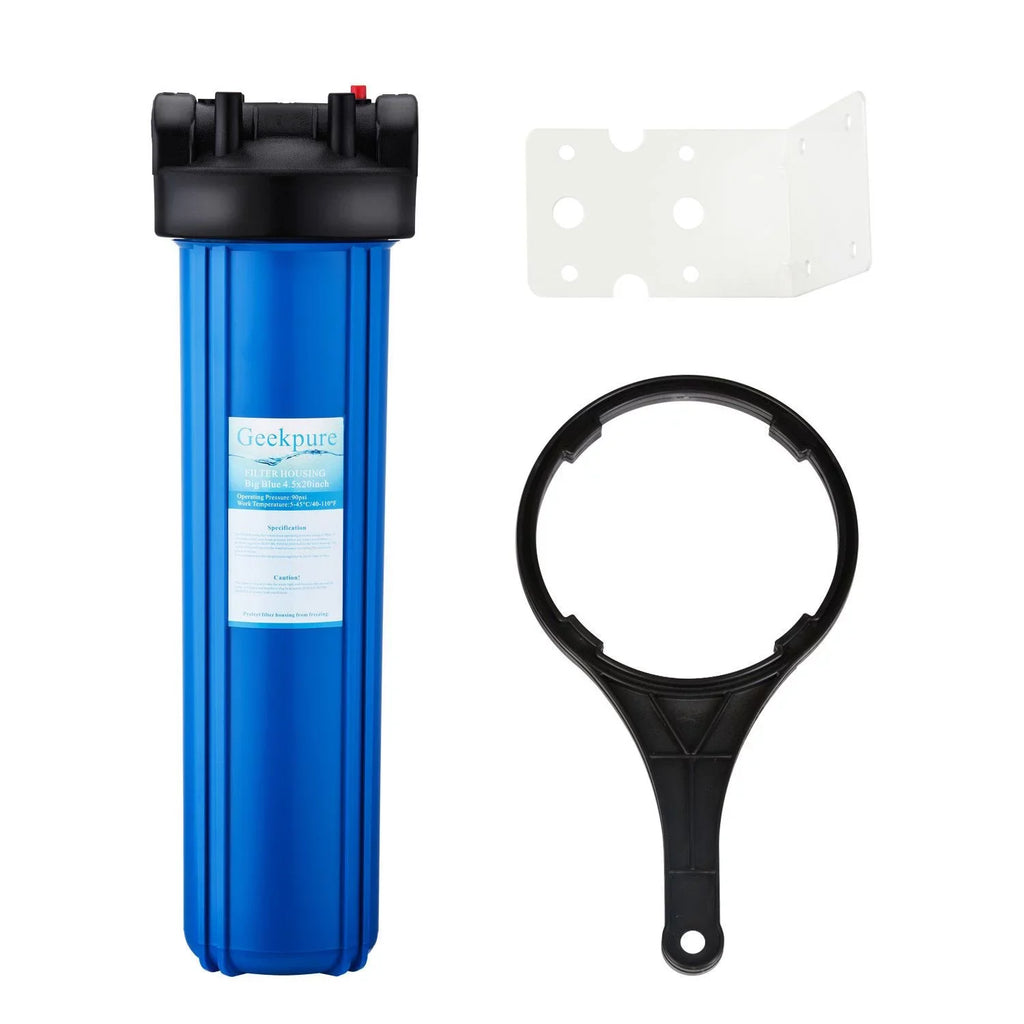 20 millimeter Big Blue Filter Housing 1" Outlet/Inlet with Wrench & Bracket -4.5" x 20"