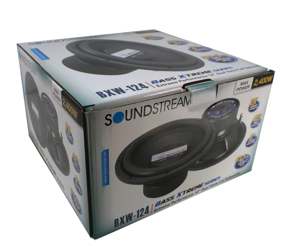 SoundStream BXW-124 2400 Watt 12” Dual 4 Car Subwoofer Speaker; Black