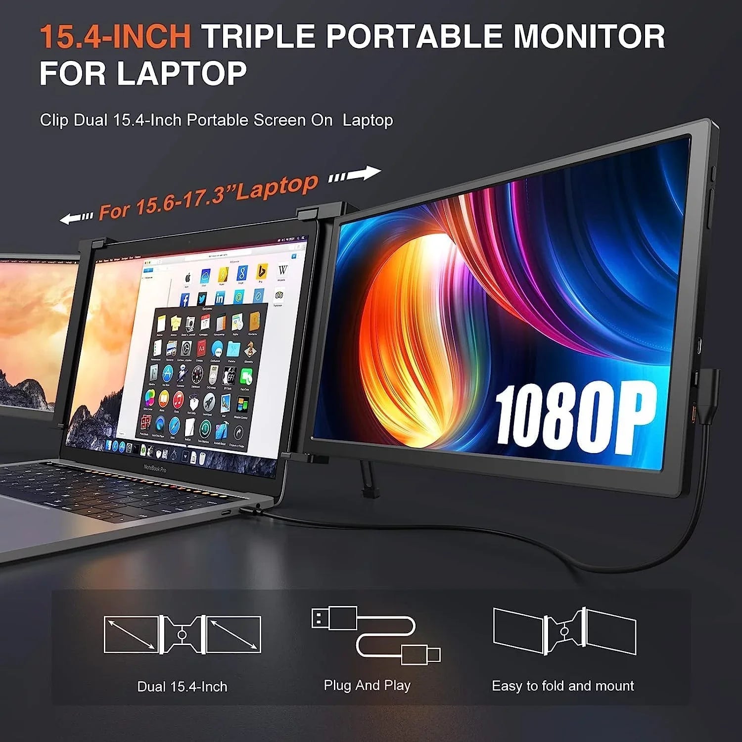 LIMINK S20;15.4" Triple Portable Monitor Laptop Screen Extender for Dual Monitor Display