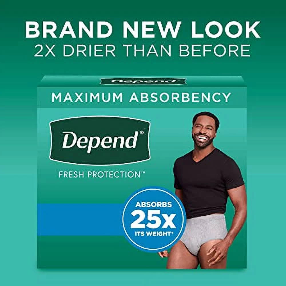 Depend Fresh Protection Adult Incontinence Underwear for Men (Formerly Depend Fit-Flex); Disposable; Maximum; Extra-Large; Grey; 26 Count; Packaging May Vary