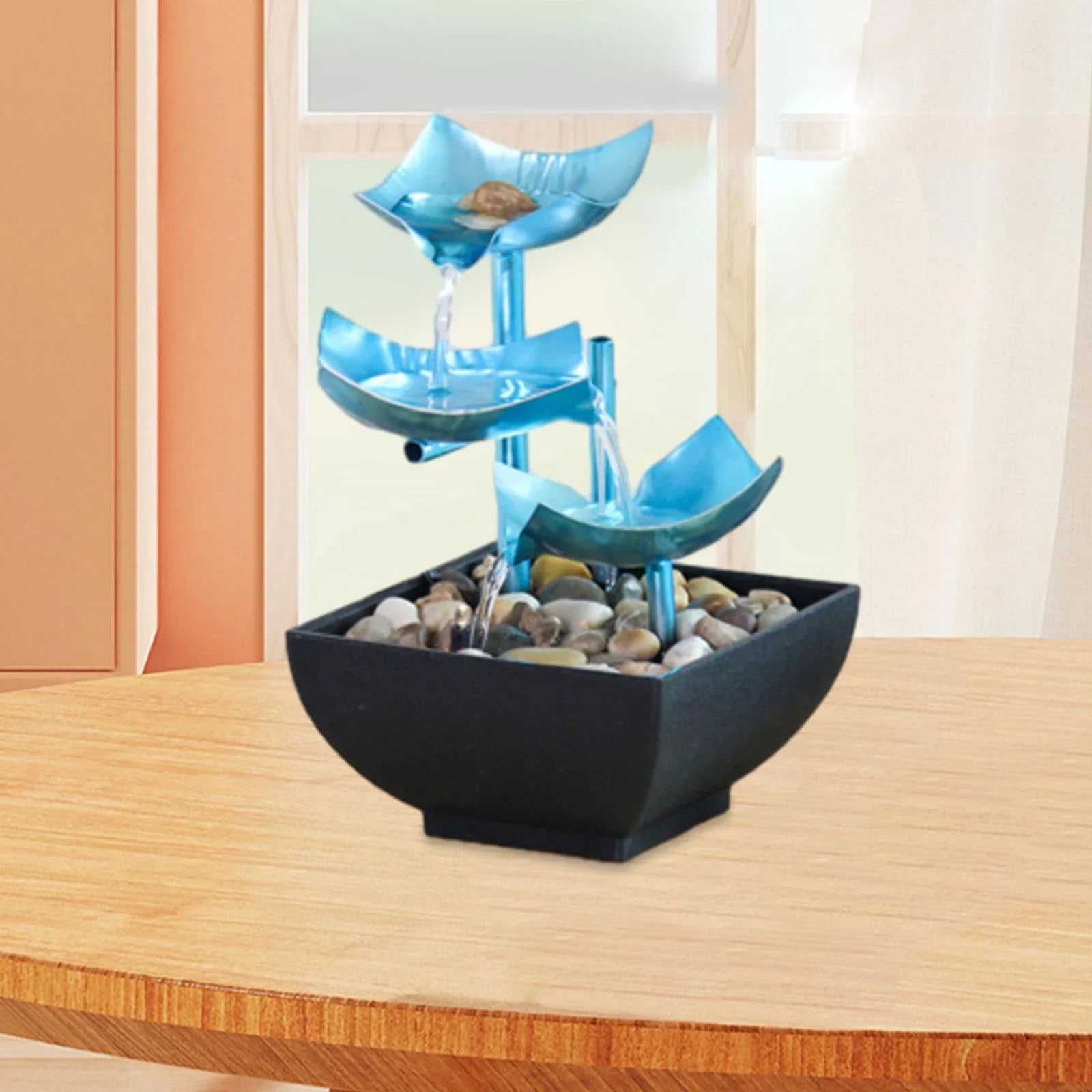 Menolana Tabletop Fountain; Indoor Fluidfall Fountain Desk with Circular Flow with River Rocks for Home Living Room Garden