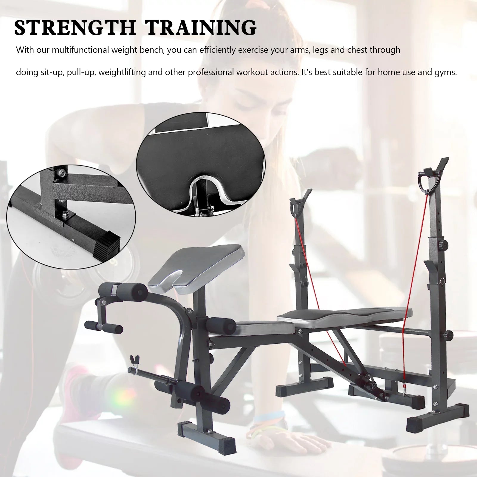 US Stock Body Champ Olympic Weight Bench; Workout Equipment for Home Workouts; Bench Press with Preacher Curl; Leg Developer and Crunch Handle for At Home Workouts