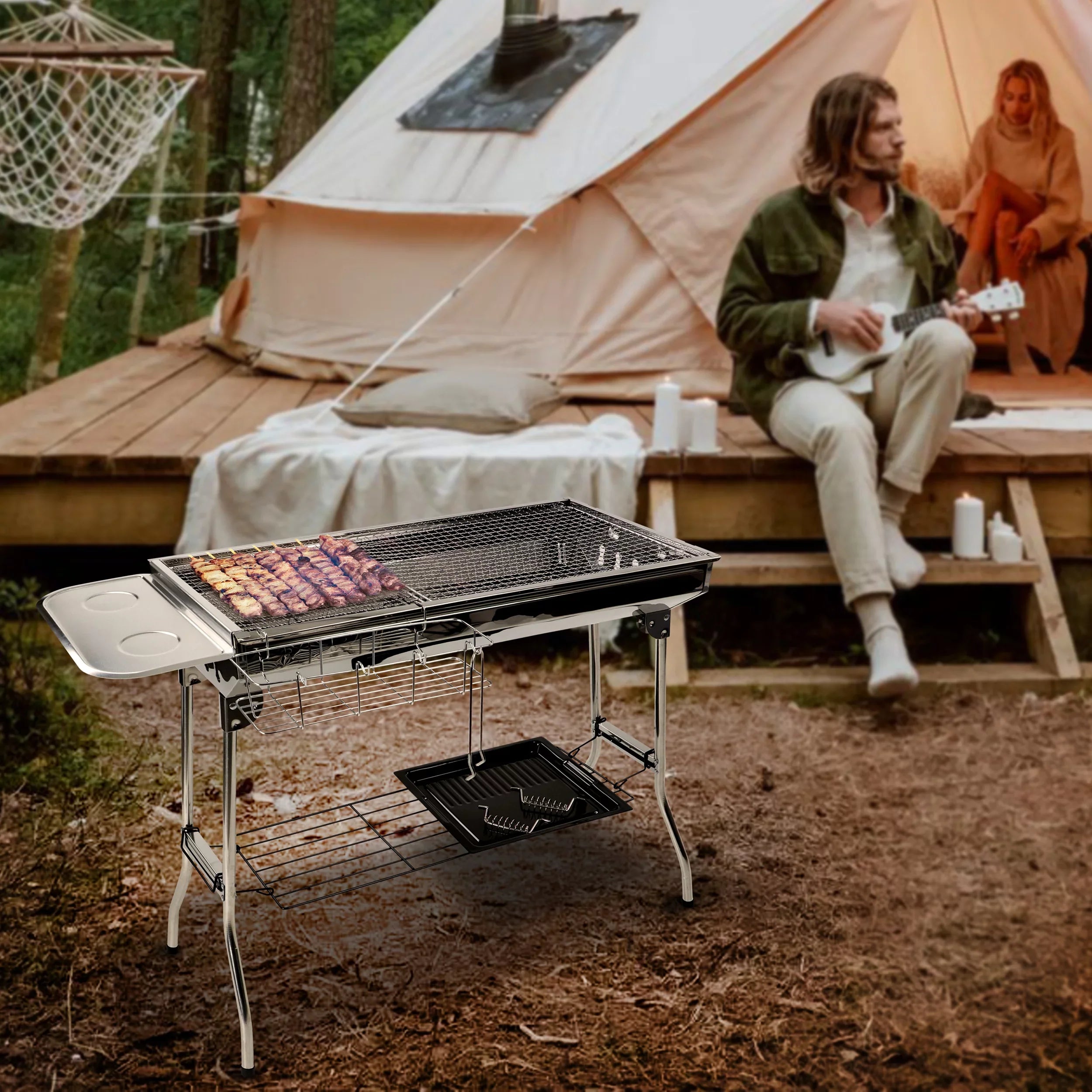 Neature Portable Charcoal Grill for Camping - 26.8in Tall Foldable BBQ Grill