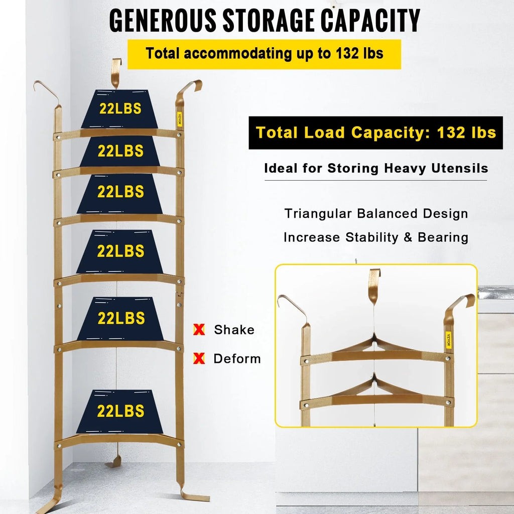 6-Tier Cookware Stand; Carbon Steel Multi-Layer Pot Rack; 61-inch Cookware Shelf; Copper Cookware Storage Tower; Unassembled Kitchen Corner Shelf Rack for Pans; Pots; Baskets Kettles Storage