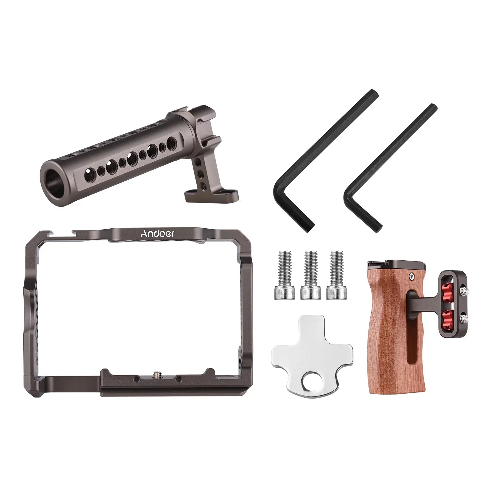 7299 Aluminum Alloy Cage Kit with Video Rig Handle Wooden Grip Replacement for Sony A7R III/ A7 II/ A7III