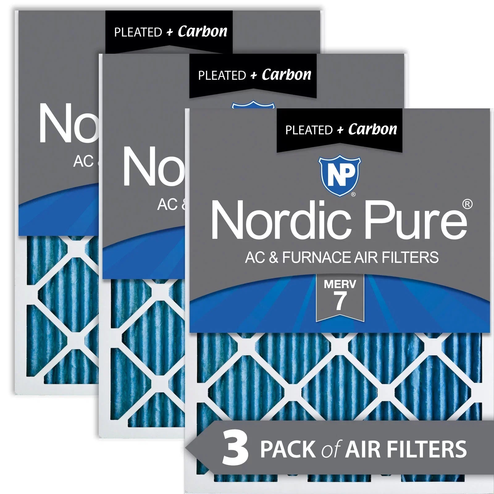 25x25x1 (24_1/2x24_1/2) Pleated Air Filters MERV 7 Plus Carbon 3 Pack