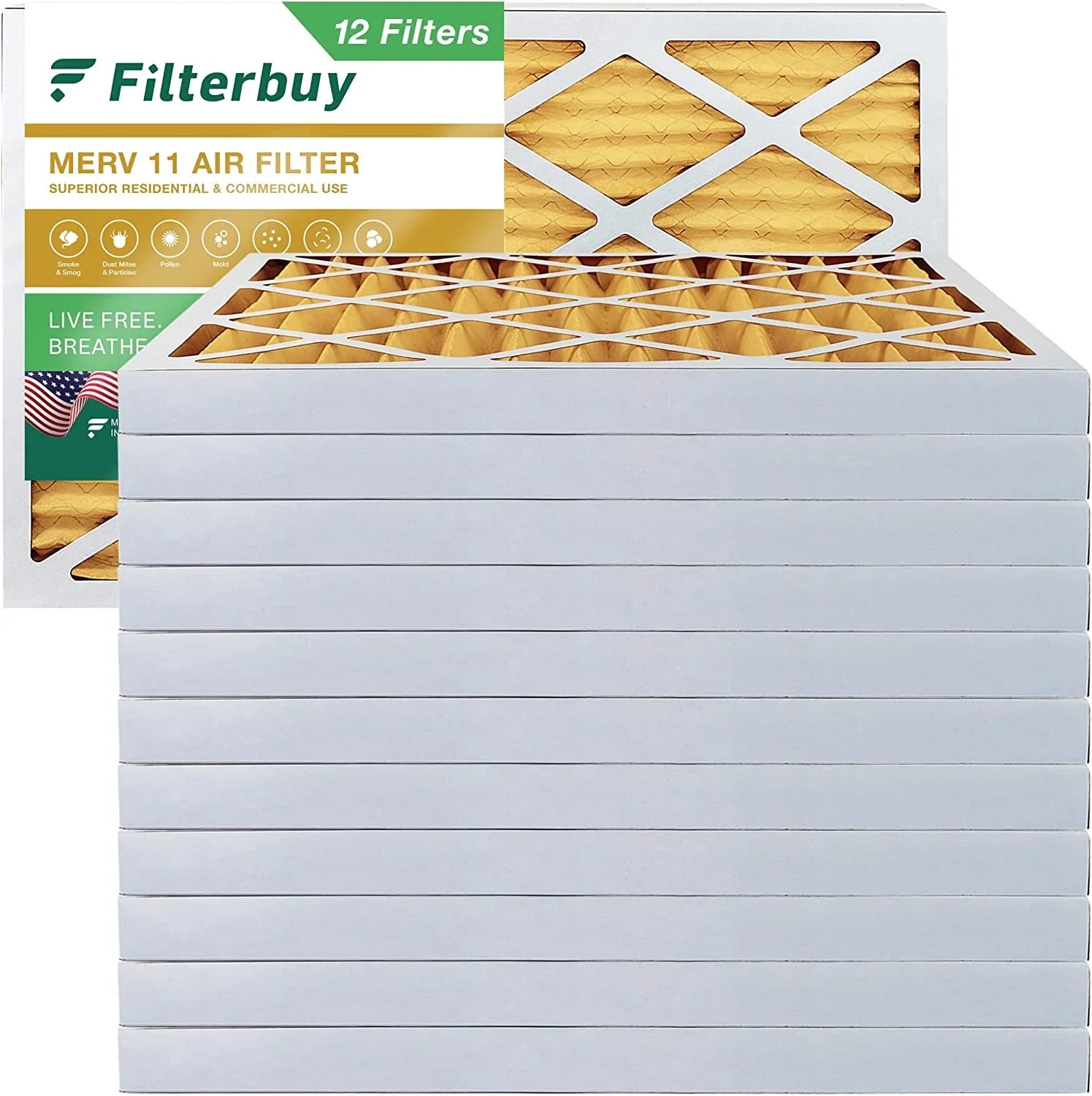 Filterbuy 15x30x2 MERV 11 Pleated HVAC AC Furnace Air Filters (12-Pack)