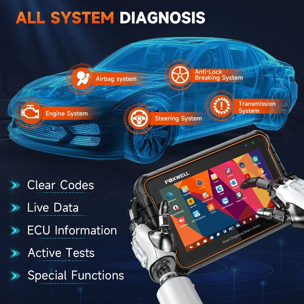Foxwell GT60 Wireless Bluetooth Automotive Bi-directional Diagnostic Scanner 24+ Maintenance Services Full System OBD2 Scanner Code Reader for 12V Cars; EOBD OBD Scan Tool Vehicle Analyzer with Bag