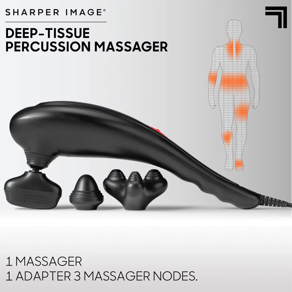 Sharper Image® Deep-Tissue Massager with Swappable Heads; Personal Massage for Neck and Back with Kneading and Soothing Heat; Relaxation and Calming Sensation; Interchangeable Nodes