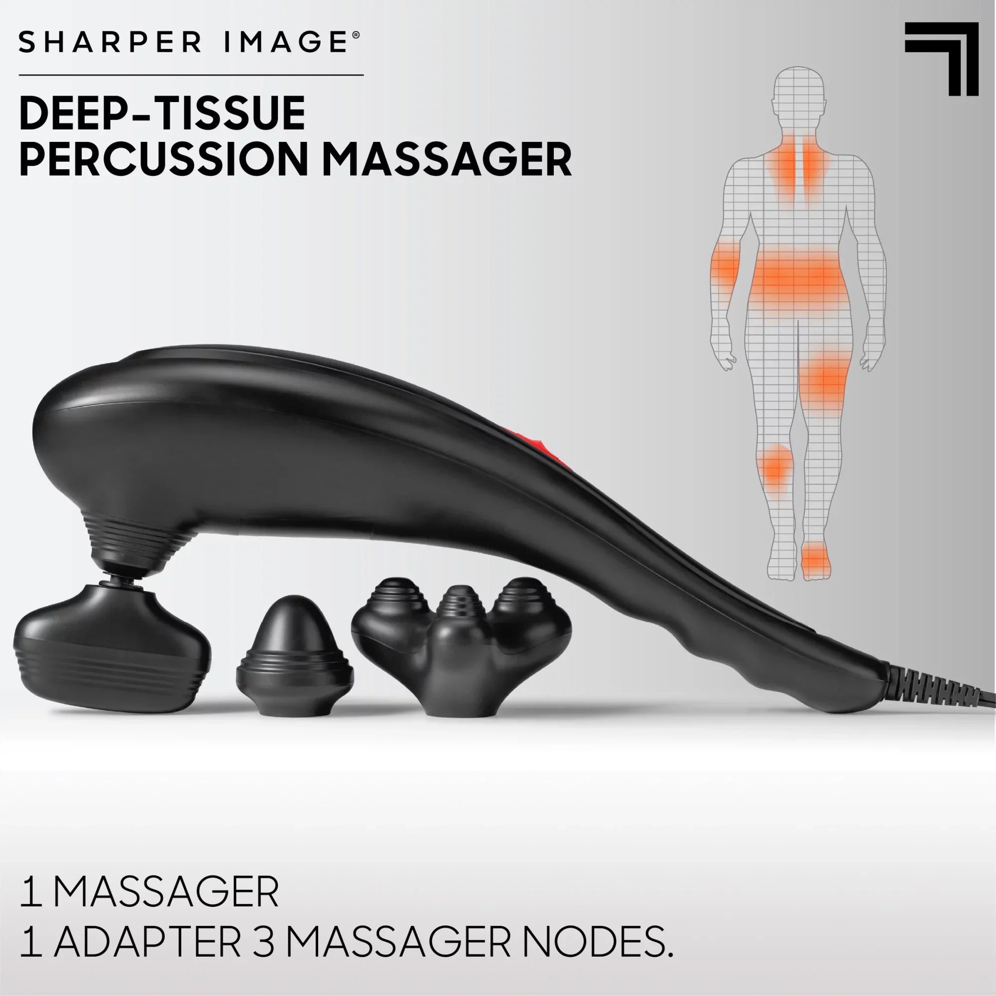 Sharper Image® Deep-Tissue Massager with Swappable Heads; Personal Massage for Neck and Back with Kneading and Soothing Heat; Relaxation and Calming Sensation; Interchangeable Nodes