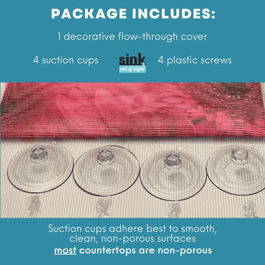 Sink Out of Sight- Home Décor Kitchen Sink Cover; Hot/Cold Liquids and Debris pass through cover; 5 Designs; 2 adjustable sizes. Design: Jenny's Rose Size 39.5"X20" for double sink coverage -SK2-JR2-a