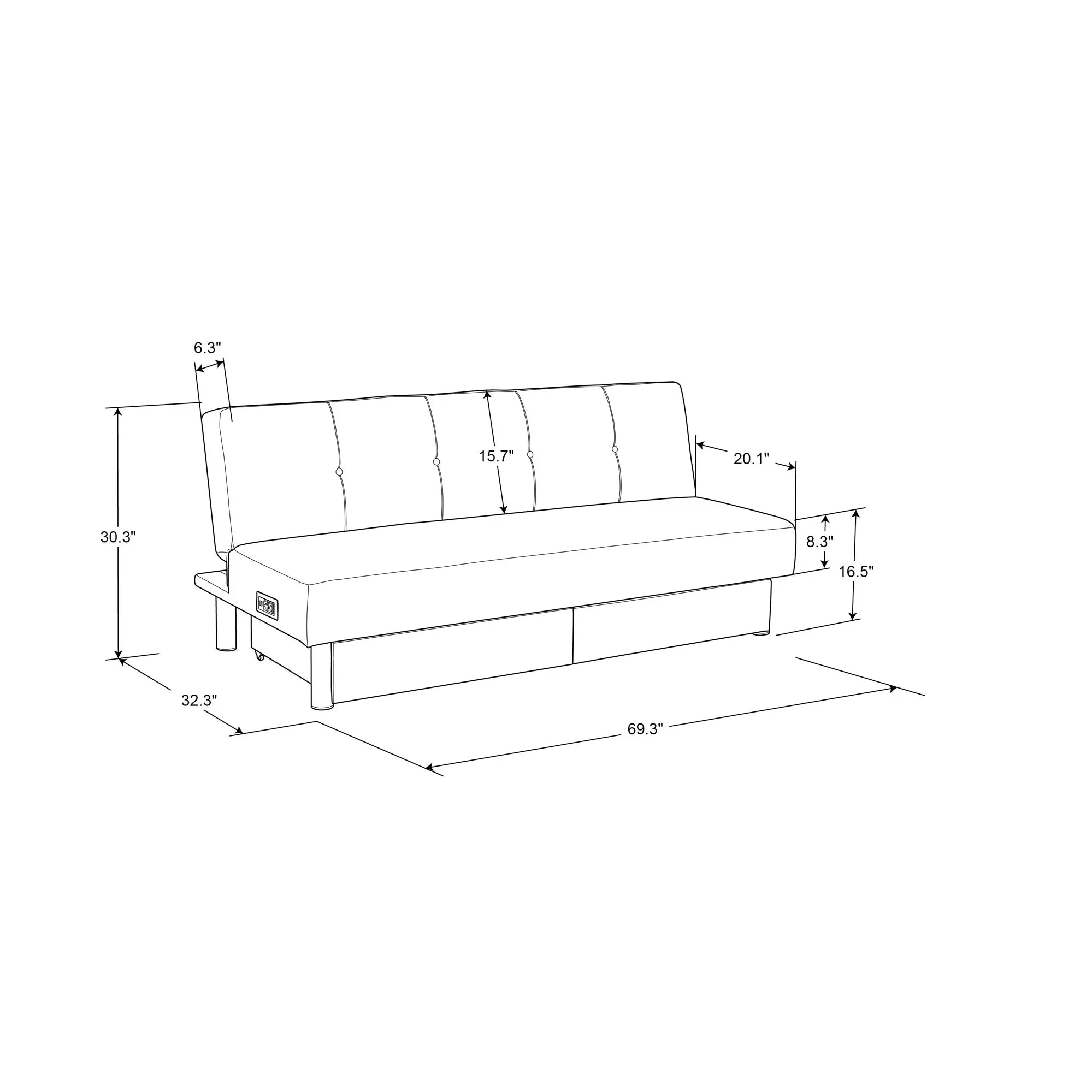 Serta Windsor Futon with Storage and Power; Gray Fabric