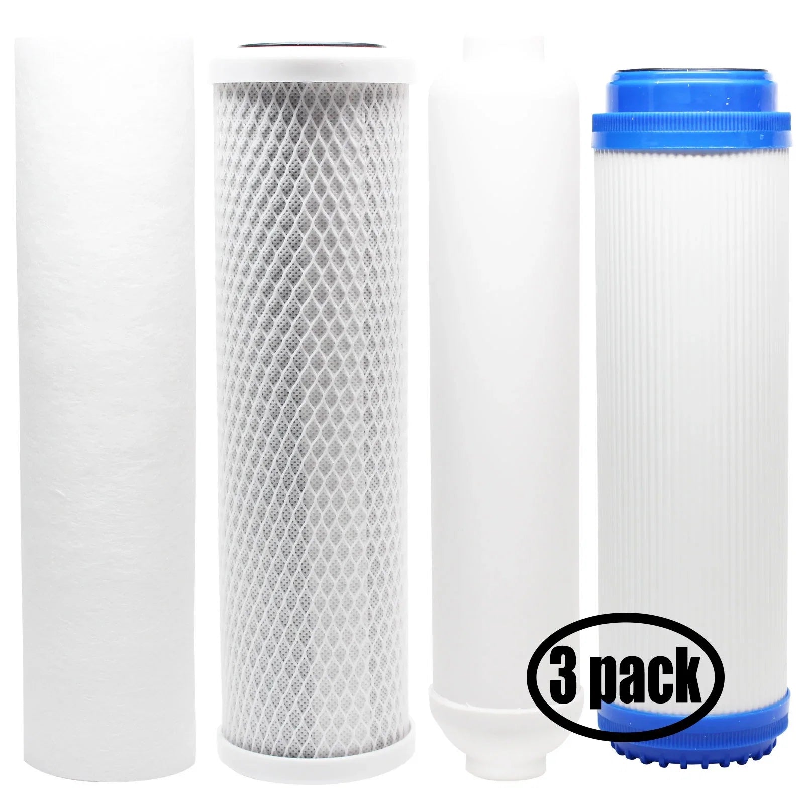 3-Pack Replacement for Filter Kit for AMPAC USA Reverse Osmosis RO System - Includes Carbon Block Filter; PP Sediment Filter; GAC Filter & Inline Filter Cartridge - Denali Pure Brand