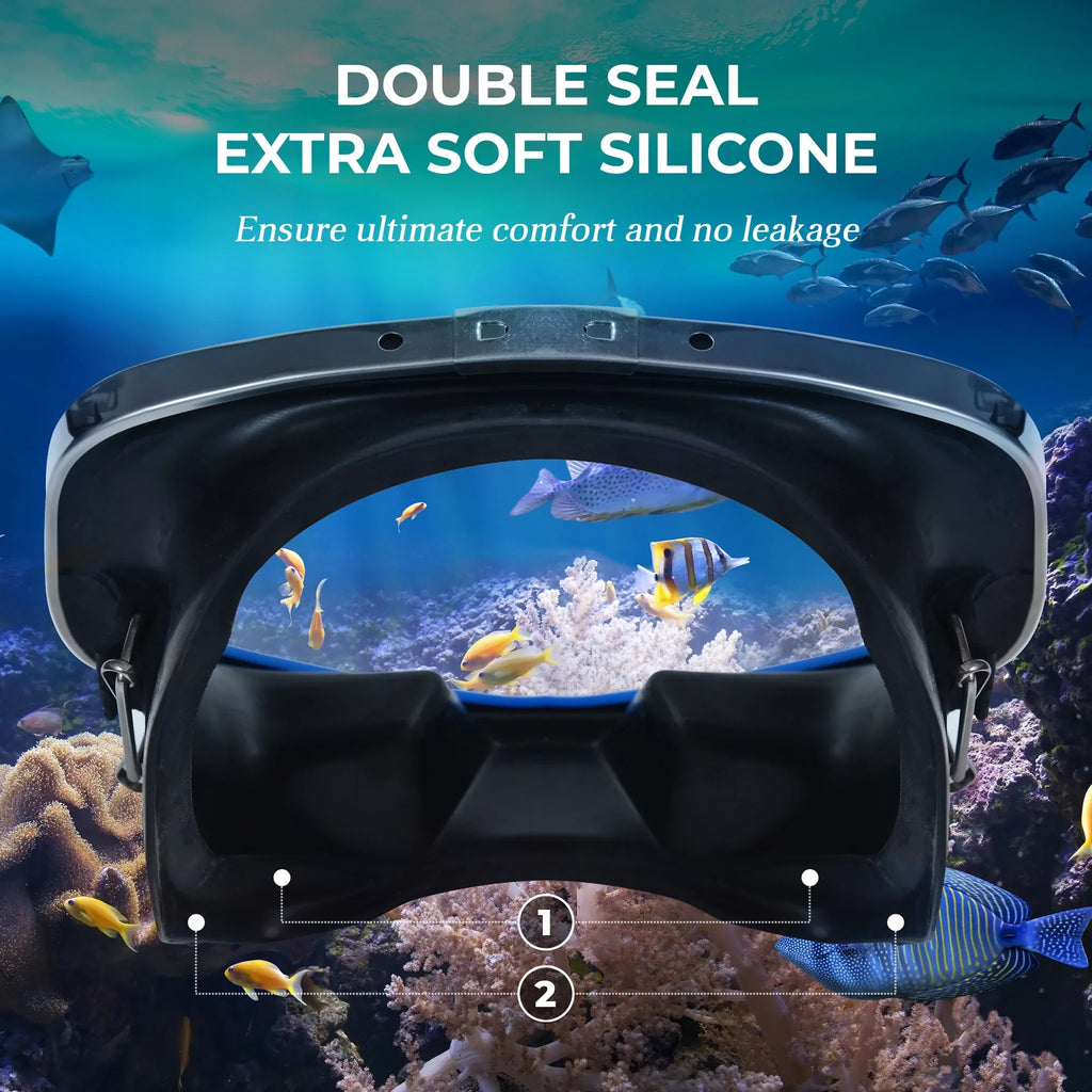 Hanway Adva Snorkel Mask – Tempered Glass Diving Goggles - Scuba Mask for Professional Diving and Snorkeling – Adjustable Buckle Silicone Molding Swimming Mask-Blue