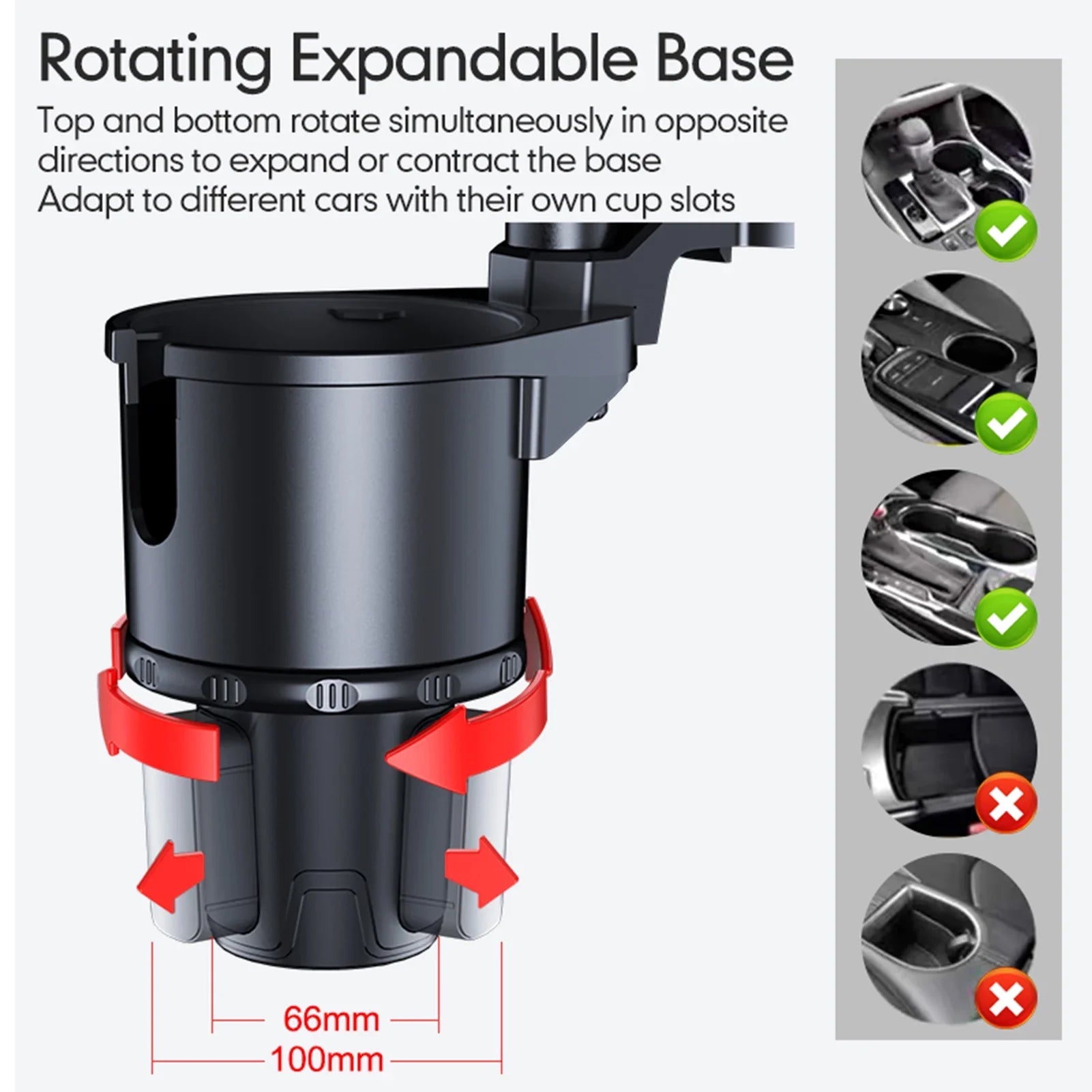 OWSOO Car Cup Holder; Multifunctional Expander with 360° Rotation Tray; Mobile Phone Holder; Adjustable Base; Auto Front Back Seat Organizer; Size S; Convenient for Car Travel
