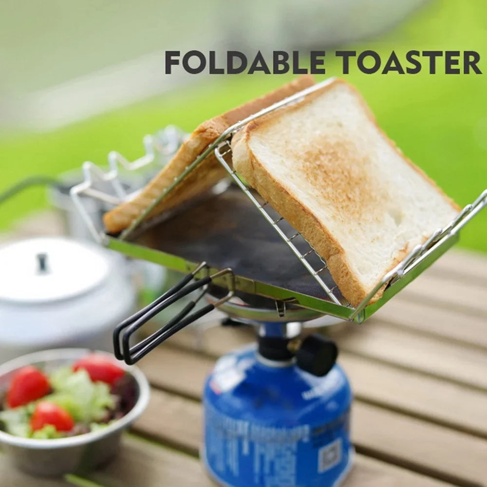 Stainless Steel Folding Camp Stove Toaster Rack - Ideal Bread Toaster for Camping; Backpacking; and Picnics