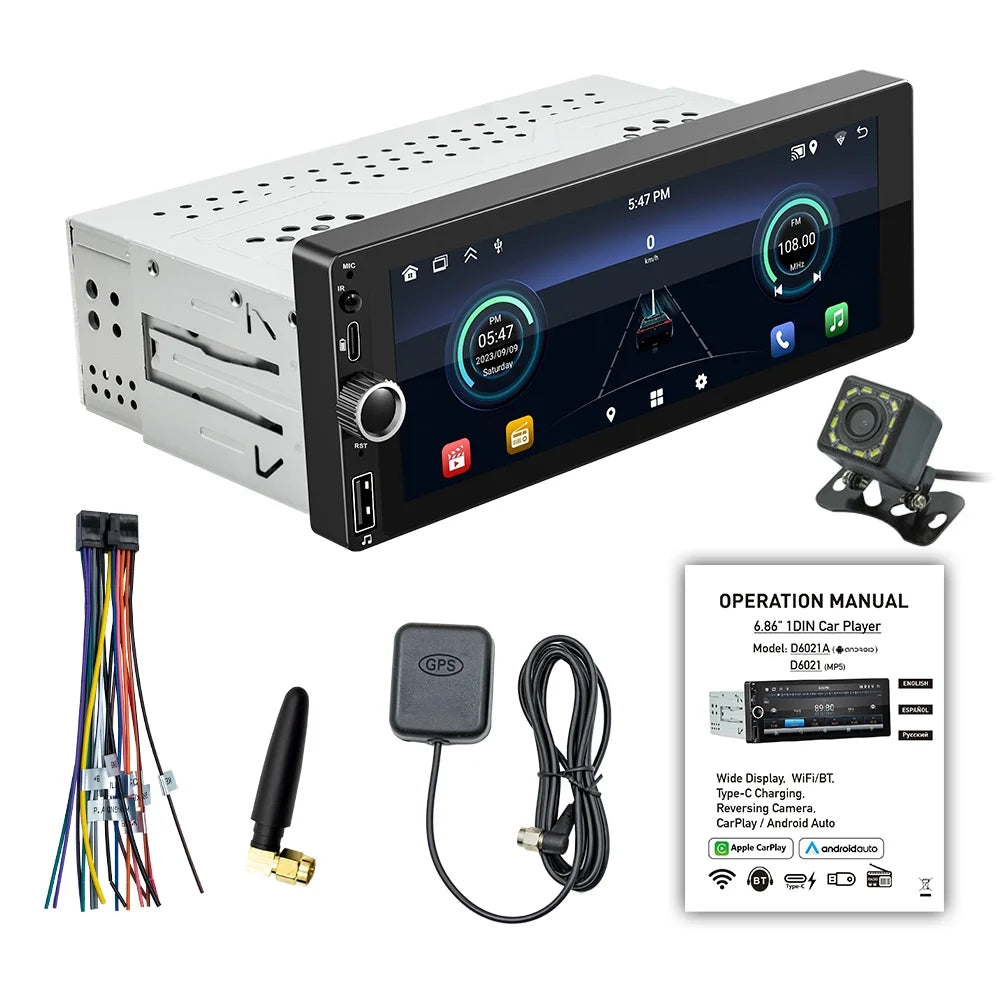 Android 13 Car Stereo Single Din Wireless Android Auto - [2+32G] 7 inch Touch Screen Radio - GPS Navigation; WiFi; Mirror Link + AHD Backup Camera and Microphone
