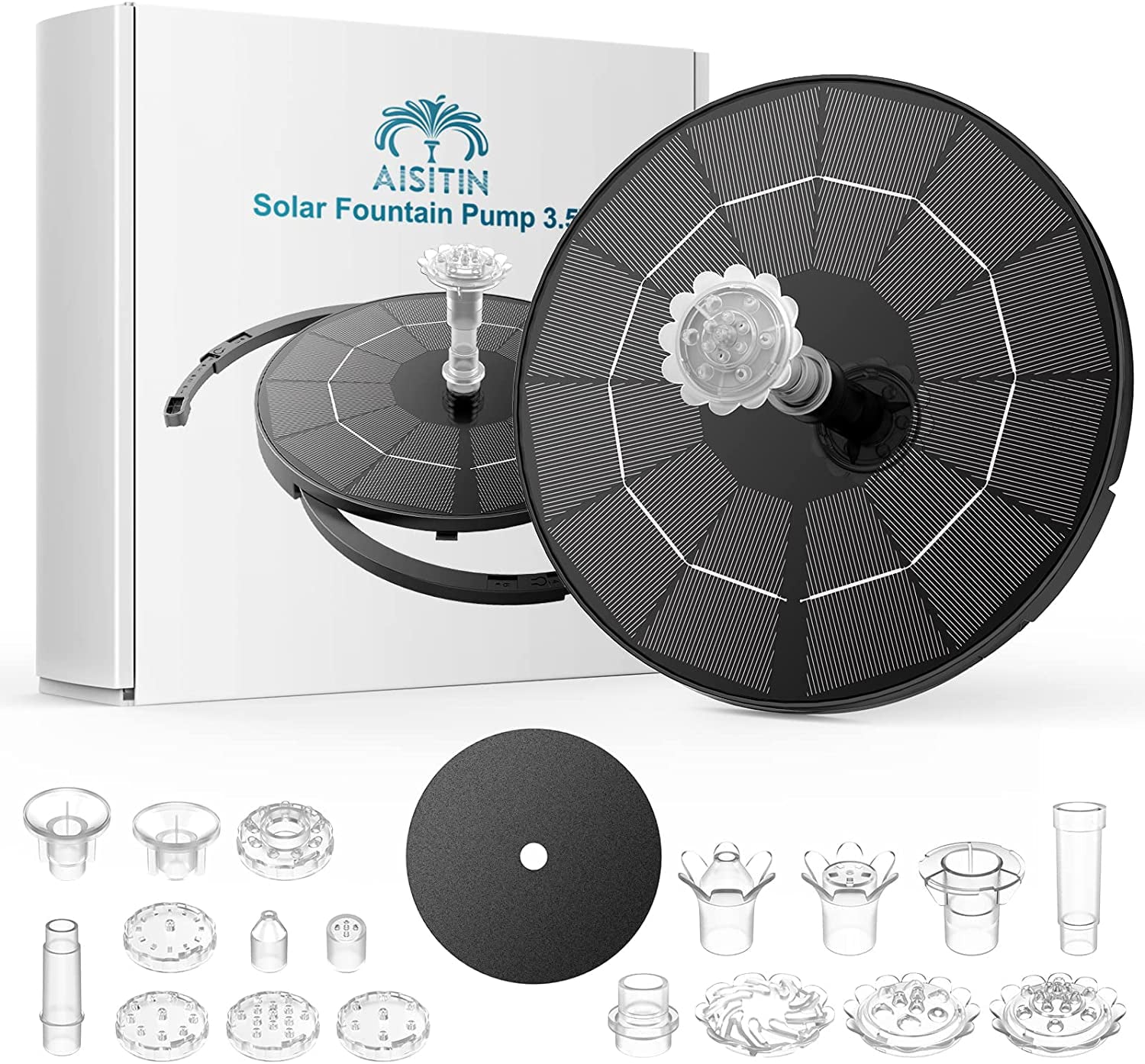 3.5W Solar Fountain Pump for Feature Outdoor DIY Solar Bird Bath Fountain with Multiple Nozzles; Solar Powered Fountain for Garden; Ponds; Fish Tank and Aquarium