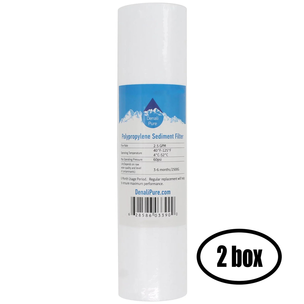 2 Boxes of Replacement for OmniFIlter OB1 Polypropylene Sediment Filter - Universal 10-inch 5-Micron Cartridge for OmniFIlter Filter Unit - Model OB1 - Blue Tank - Denali Pure Brand