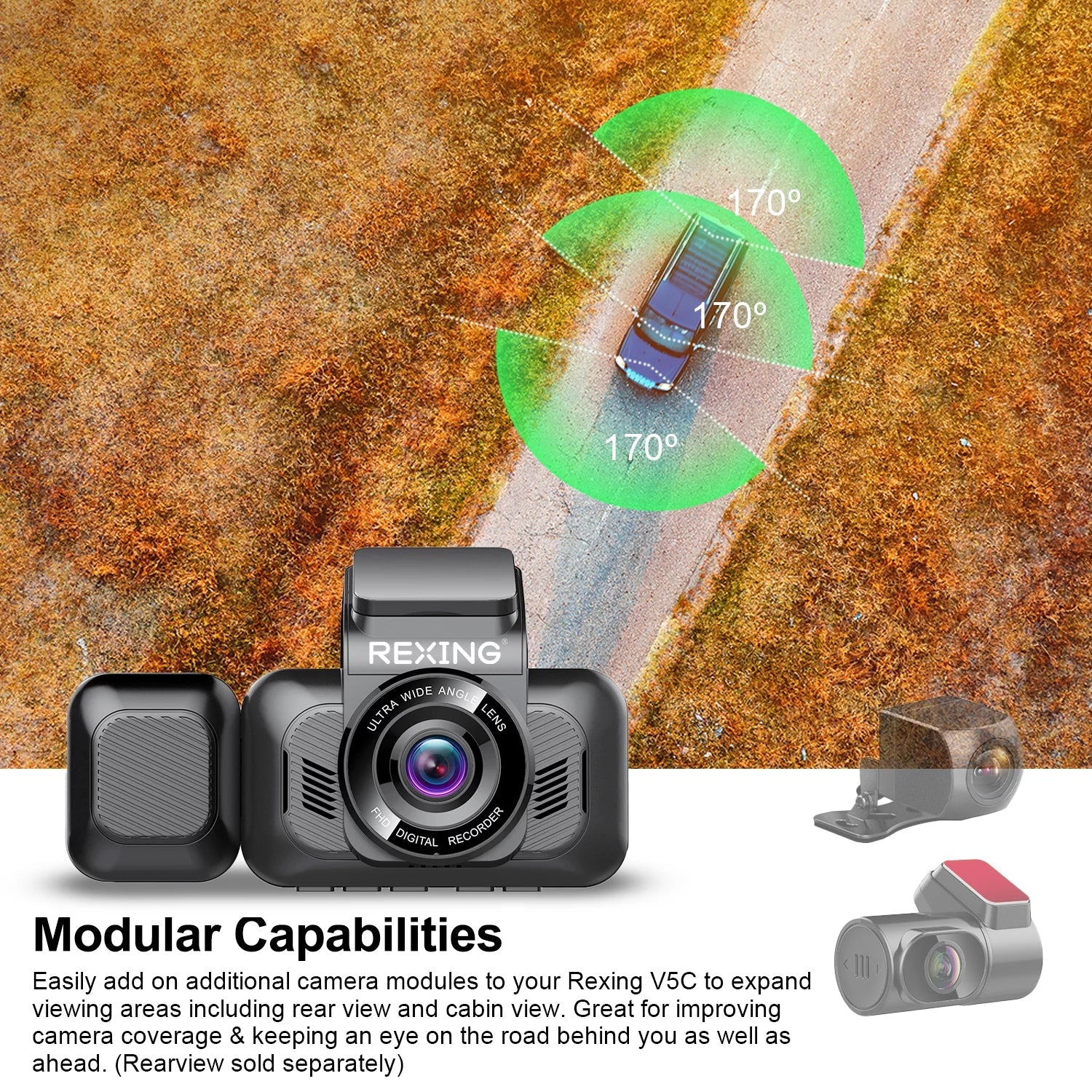 V5C Dash Cam Front 4K & 1080p Cabin Camera w/ Modular Capabilities; Wi-Fi; and GPS