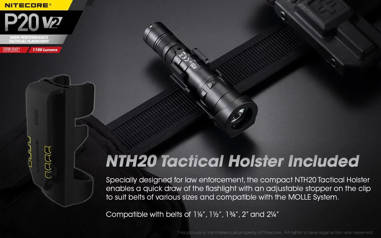 Combo: Nitecore P20 V2 Tactical LED Flashlight - CREE XP-L2 V6 - 1100 Lumens w/NL183 Battery; D2 Charger +2x Free Eco-Sensa CR123A Batteries
