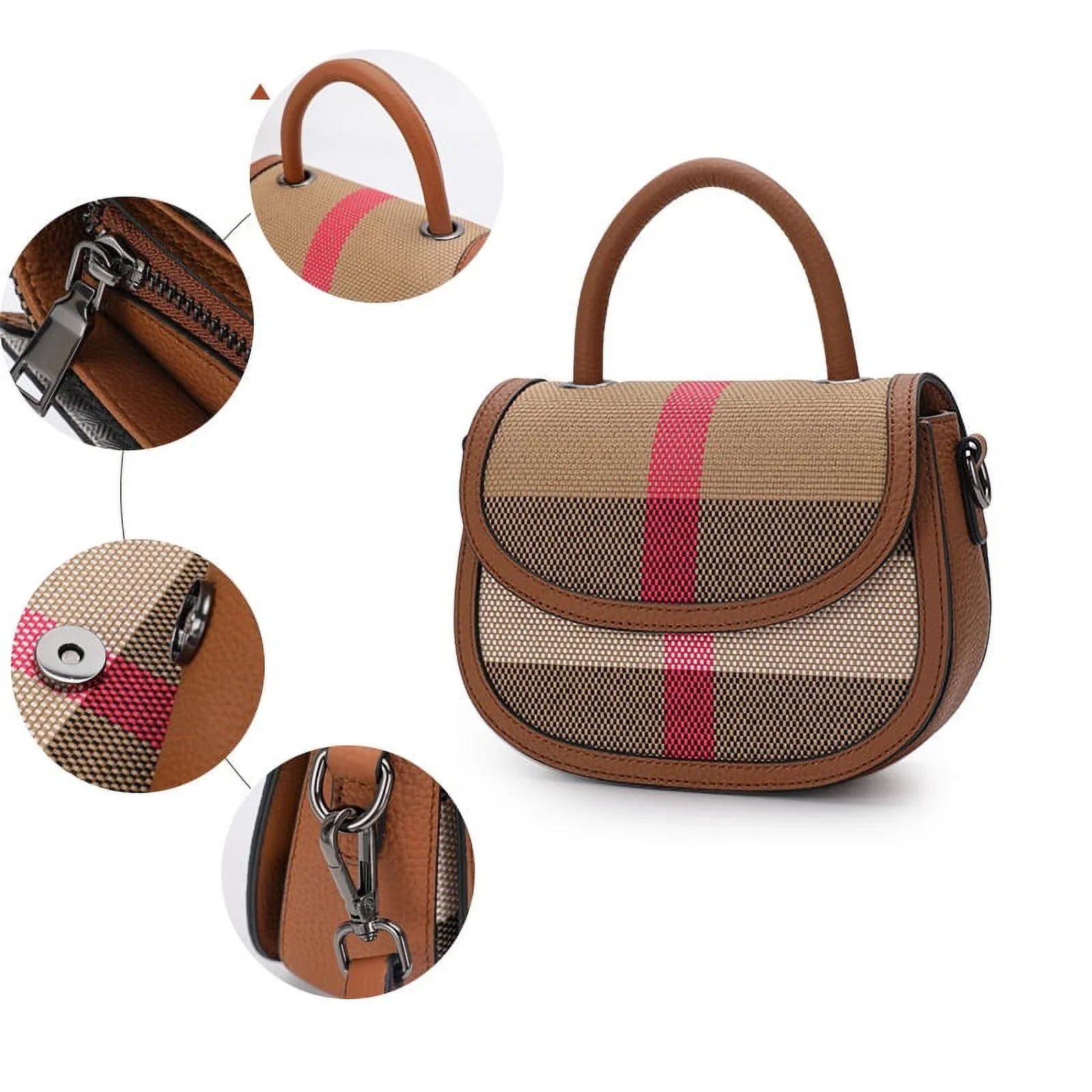 Aidrani New Women's One Shoulder Crossbody Bag Canvas with Cowhide Saddle Bag