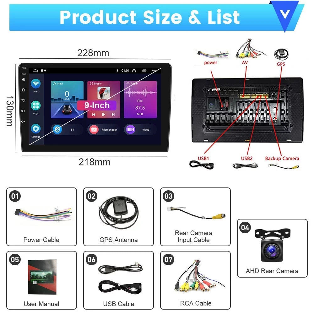 Podofo 2+64G for Hyundai Santa-fe 2006-2012 9'' Car Stereo Radio Wireless Carplay Android Auto Mirror Link Android 13 WIFI GPS FM Bluetooth USB Hifi;AHD Backup Camera