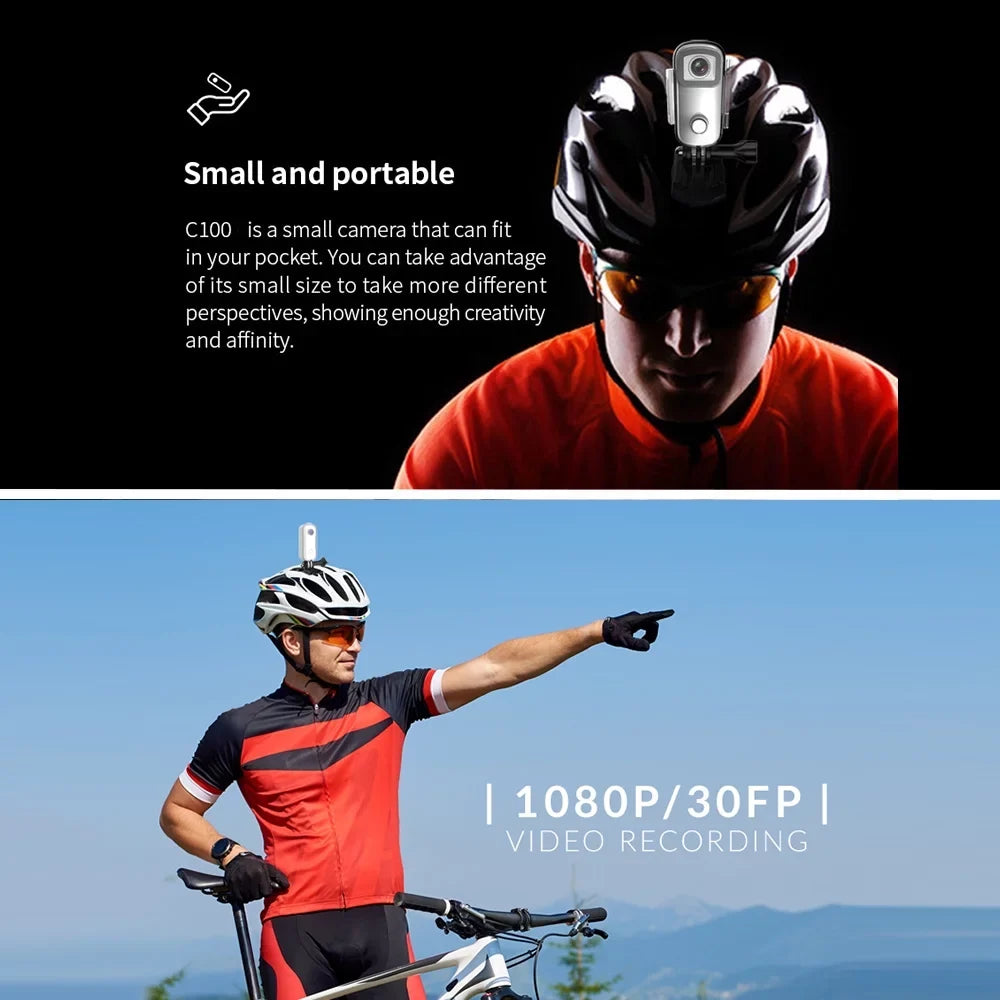 SJCAM C100 Action Camera 1080P/30fps Digital Video Camera 30M Liquidproof Magnetic Body Built-in Battery WiFi Connection APP Sharing with Liquidproof Case Back Clip Lanyard