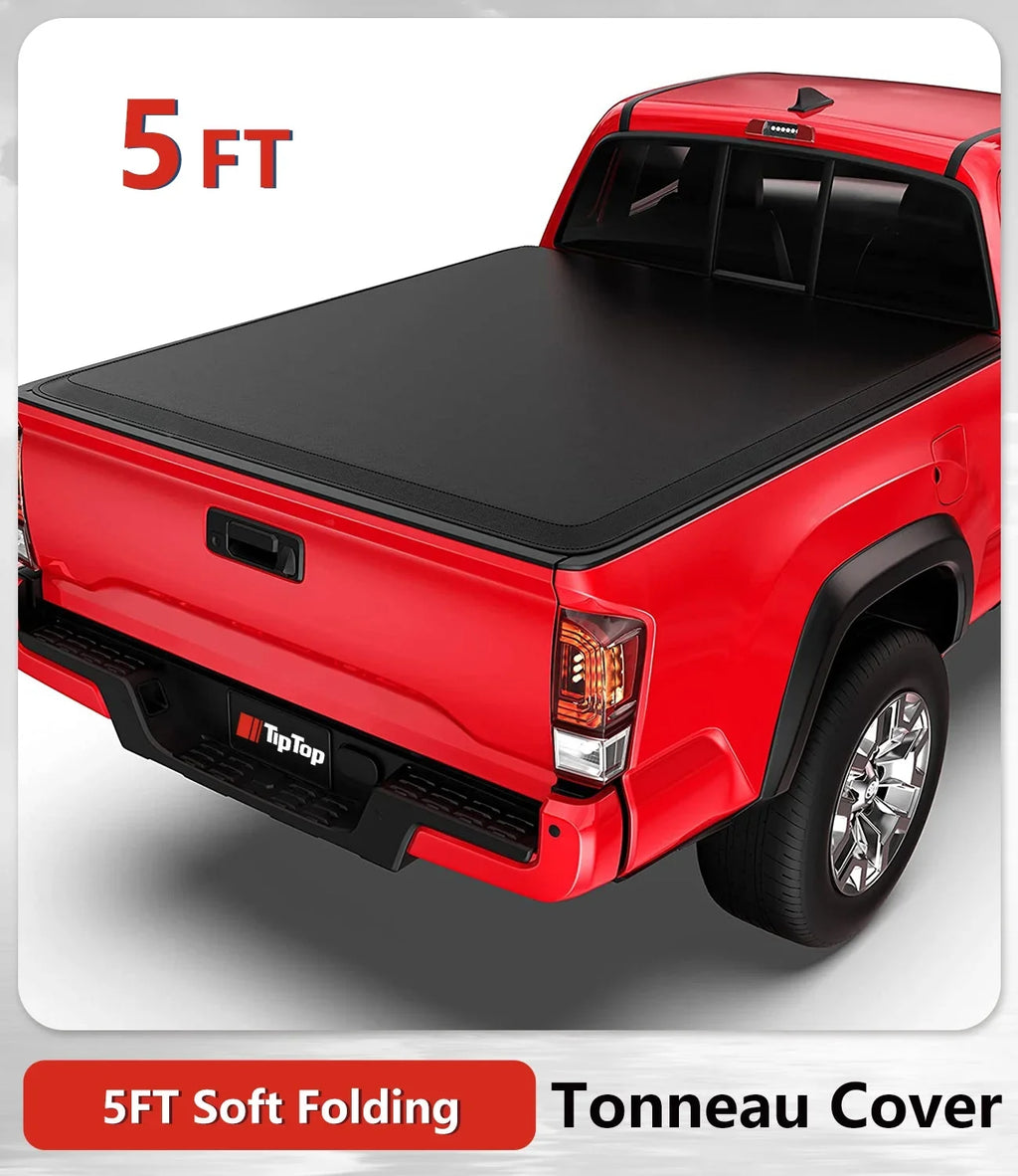 Tiptop Soft Folding Tonneau Cover Truck Bed For 2016-2023 Toyota Tacoma 5ft Bed (60.5") | TPX3 |For Models With or Without The Deck Rail System|