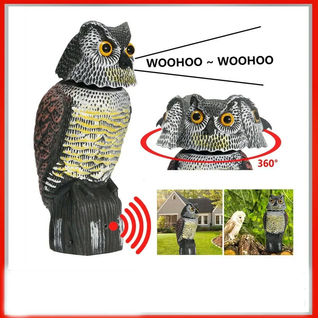 Owl Decoy 360 Rotate Head to Scare Birds; Scarecrow Owl Decoy Statue Realistic Scary Sounds & Shadow Fake Owl Outdoor Pest Bird Deterrent for Patio Yard Garden Protector