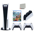 Sony Playstation 5 Disc Version Console with Extra White Controller; DualSense Charging Station and Sackboy: A Big Adventure Bundle with Cleaning Cloth