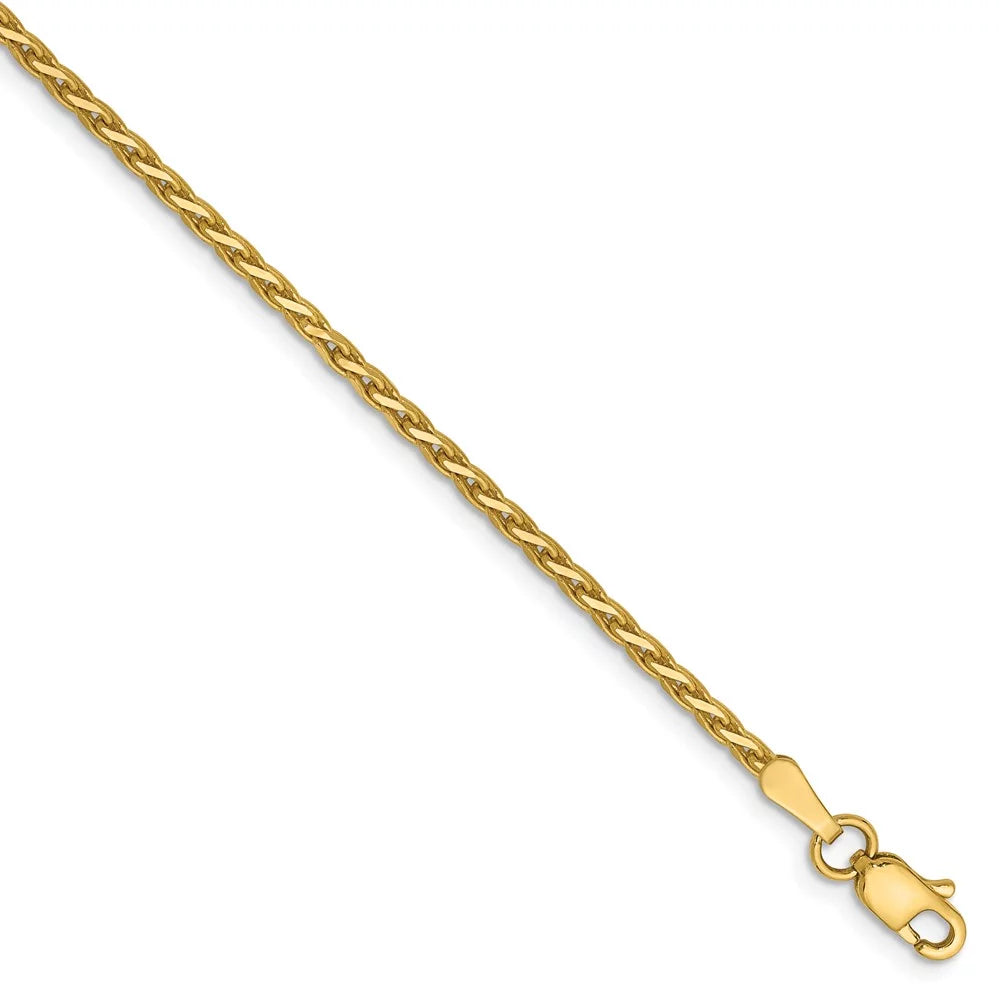 Real 14kt Yellow Gold 1.9mm Diamond Cut Parisian Wheat Chain Chain Bracelet; for Adults and Teens; for Women and Men