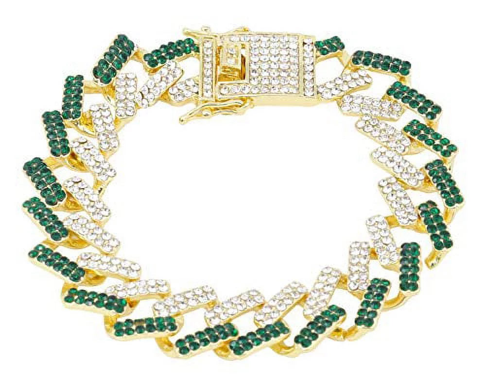 Bling-ed Out Silver Round Luxury Mens Watch w/Bling-ed Out Bracelet - (L0504DXB ZZ Gold Money Green)