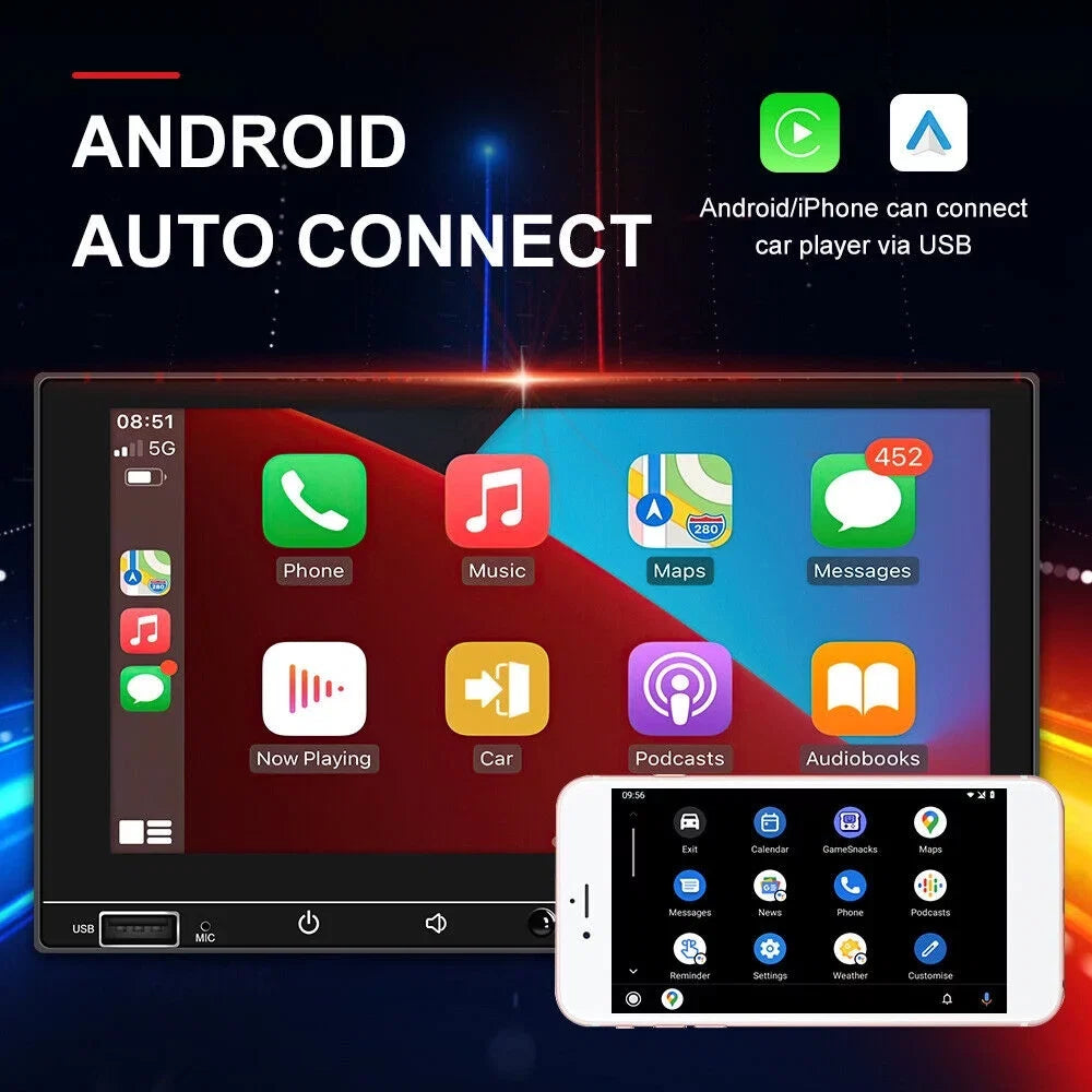 KingFurt 7" Double Din Car Stereo with Apple Carplay & Android Auto Play MP5 Camera HD Screen; FM Radio; Mirror Link