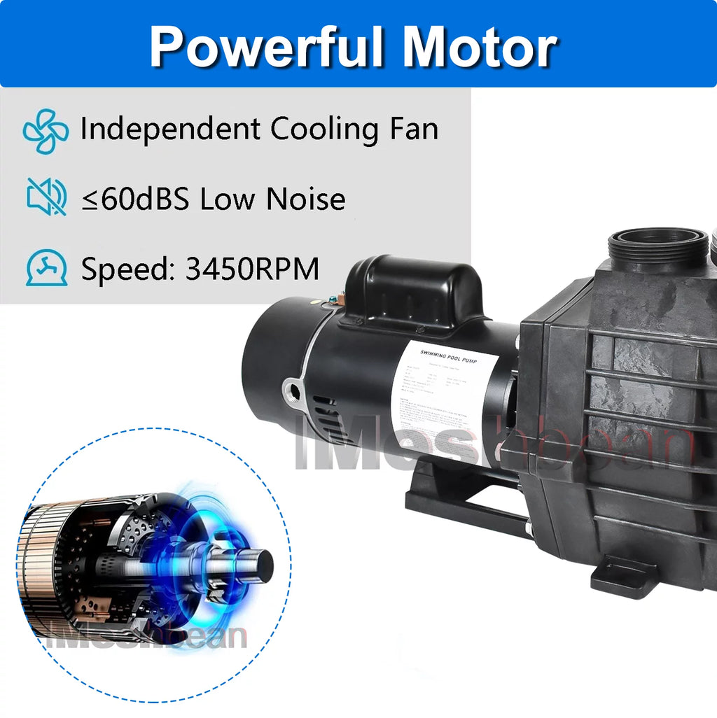 iMeshbean 2-Speed 2.5HP Motor Swimming Pool Pump; 230V 9000GPH/4140GPH; Above Ground Pool Pump In-ground Pool Pump; Head Max 98FT; w/ Strainer Basket& NPT Connectors