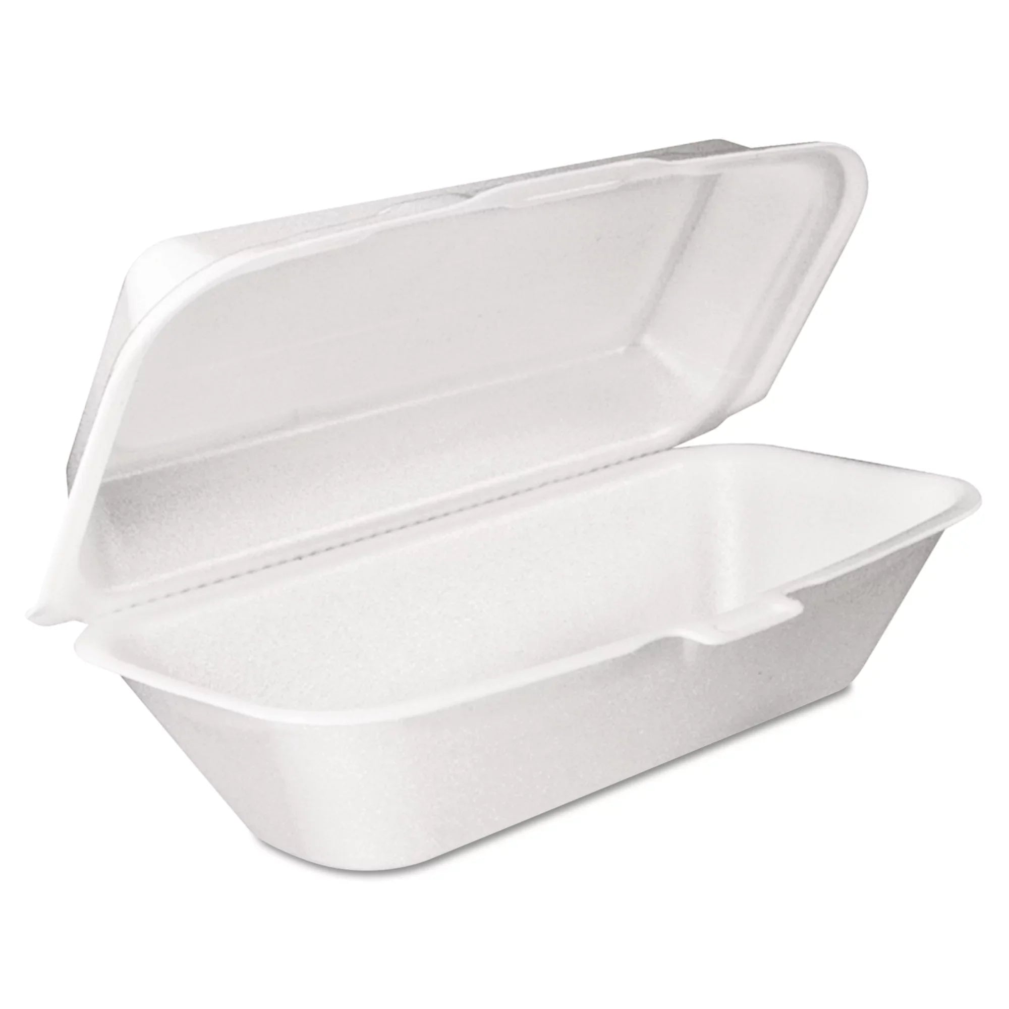 Dart Foam Hinged Lid Container; Hoagie Container with Removable Lid; 5.3 x 9.8 x 3.3; White; 125/Bag; 4 Bags/Carton -DCC99HT1R