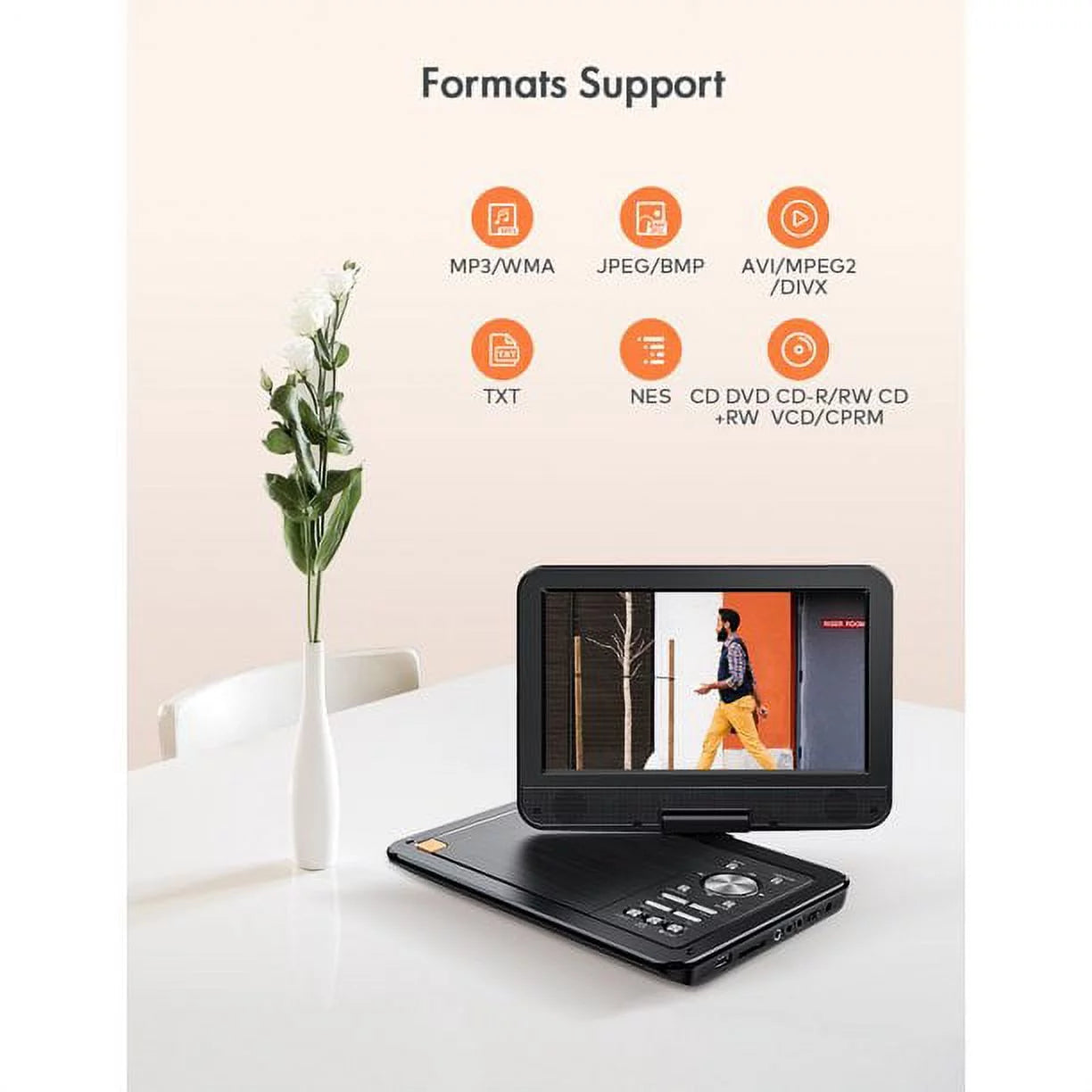 Yoton 9.5" Portable DVD Player with 7.5" HD Swivel Screen; 4-6 Hours Built-in Battery for Kids and Car;