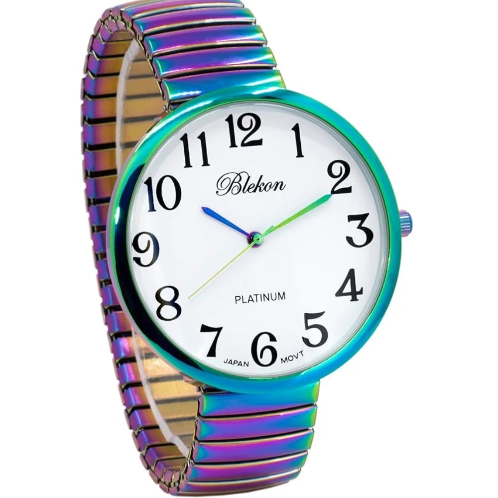 Blekon Collections New Super Large Face Stretch Band Japanese Movement PC21J Fashion Watch