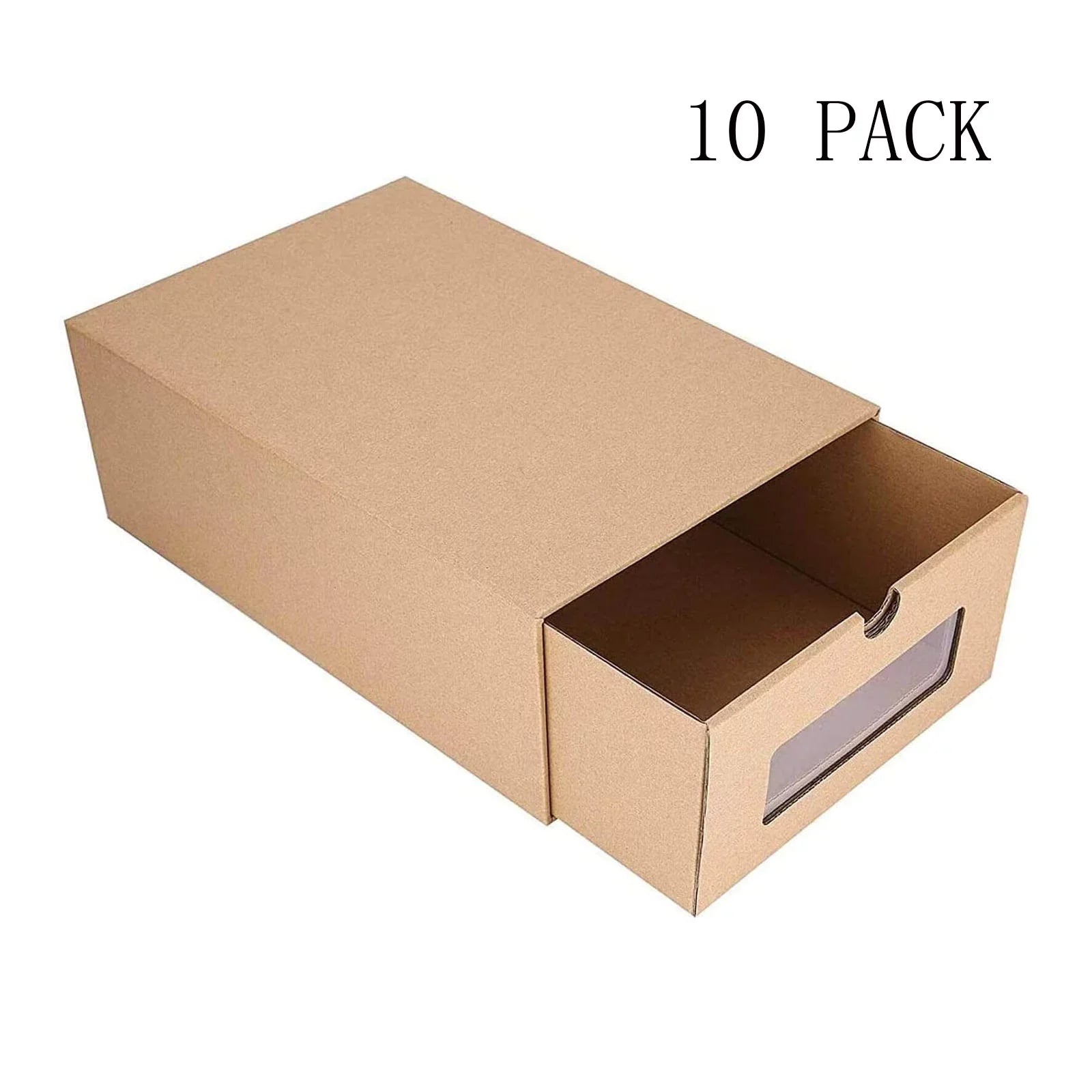 tonchean 10 Pack Cardboard Shoe Boxes - Stackable Shoes Storage Organizer Kraft Drawer Boxes with Lids and Transparent Window-Gift