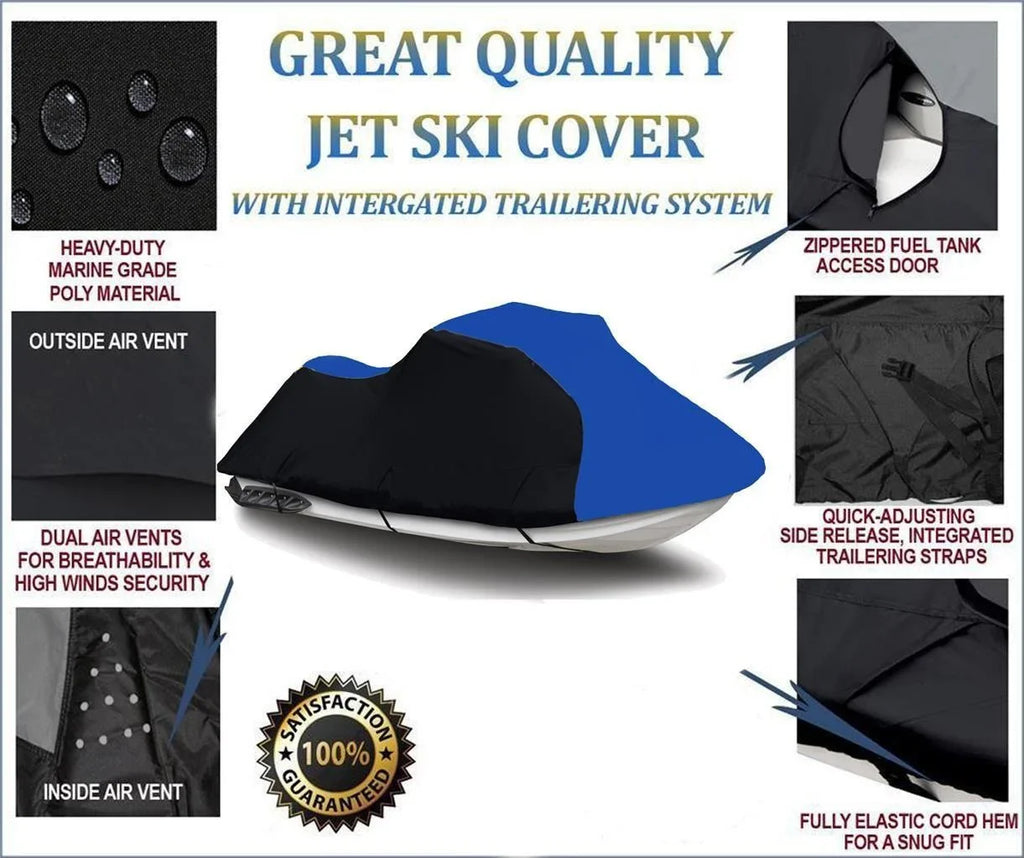 BLACK / BLUE HEAVY-DUTY; TOP OF THE LINE Cover Compatible for Sea Doo Sea-Doo Bombardier XP Jet Ski PWC Cover 1993 1994 1995 1996 1-2 Seater